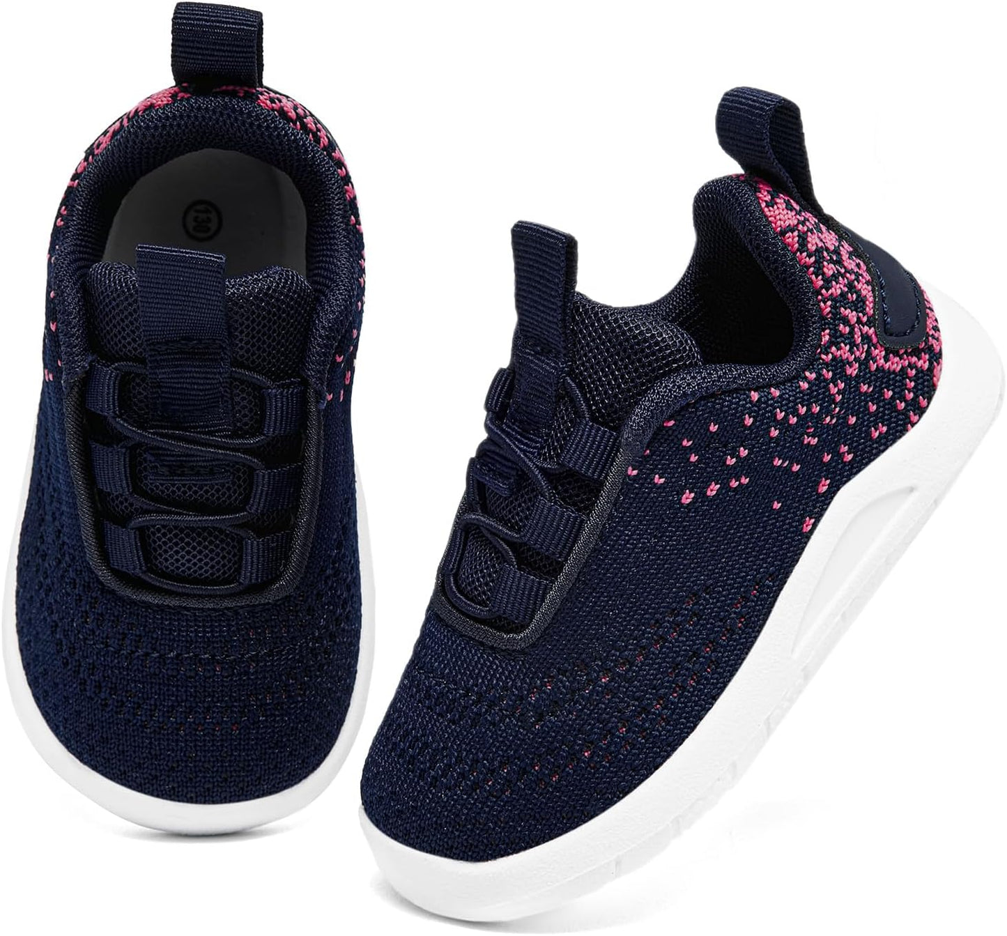 MORENDL Toddler Slip On Sneakers Baby Walking Shoes Non-Slip Breathable Unisex Pink Mesh Lace-Up Athletic Sneakers Infant Running Shoes