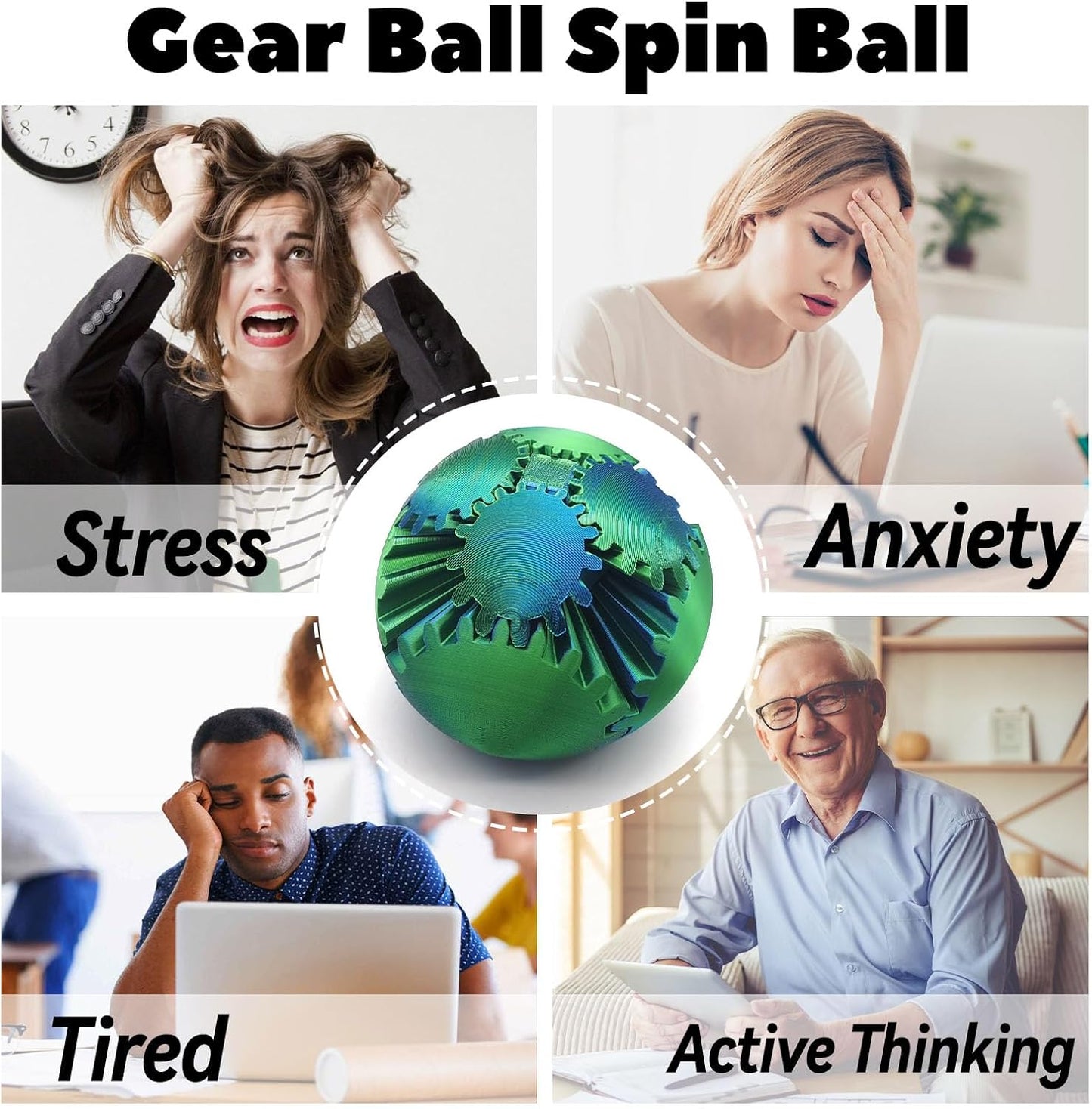 3D Printed Gear Ball Spin Ball, 4inch Large Gear Ball Fidget Toy, Gear Sphere Cube Puzzle, Gearball Fidget Desk Toy, Gearsphere Steampunk Whirling Wonder Fidget Stress Ball (Red Blue Green)