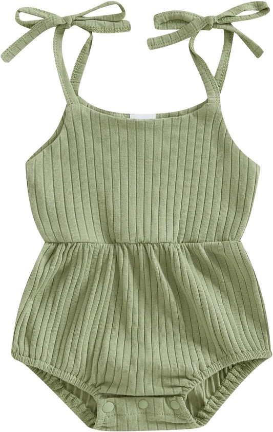 Newborn Infant Baby Girl Romper Ribbed Knit Sleeveless Spaghetti Strap One Piece Jumpsuit Bodysuit Summer Clothes