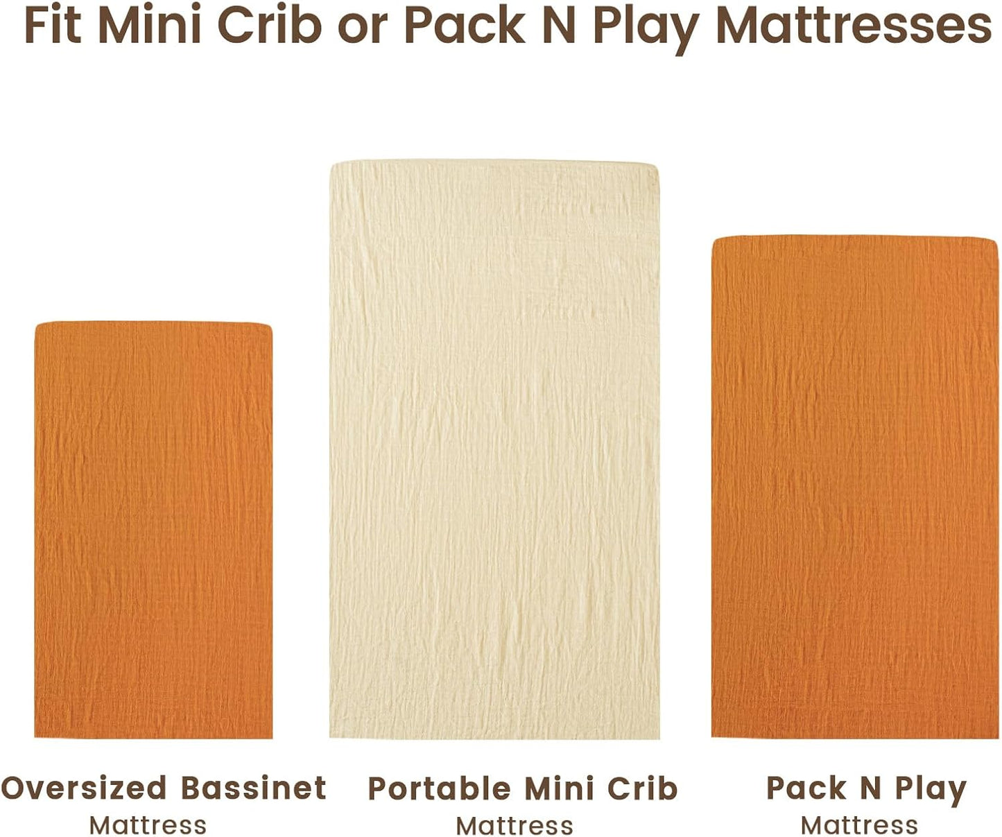 david's kids Muslin Mini Crib Sheets, 2 Pack Cotton Pack N Play Sheets for Boys Girls Neutral, Soft Breathable Baby Sheets Fit Pack N Play, Playard and Mini Crib Mattresses, Beige & Ginger