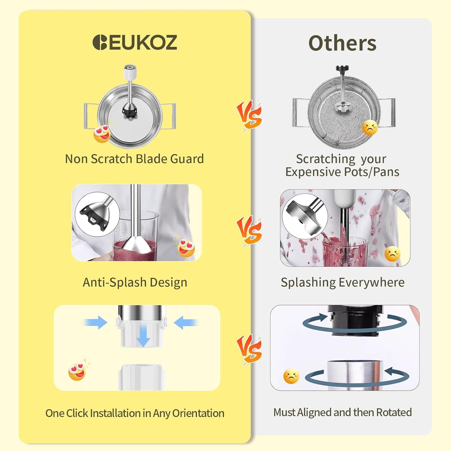 Immersion Blender Handheld Hand Blender - 1100W Non Scratch Stick Blender for Kitchen 12 Speed and Turbo Mode Chopper, Beaker, Whisk and Milk Frother for Milkshake Puree Smoothie Food