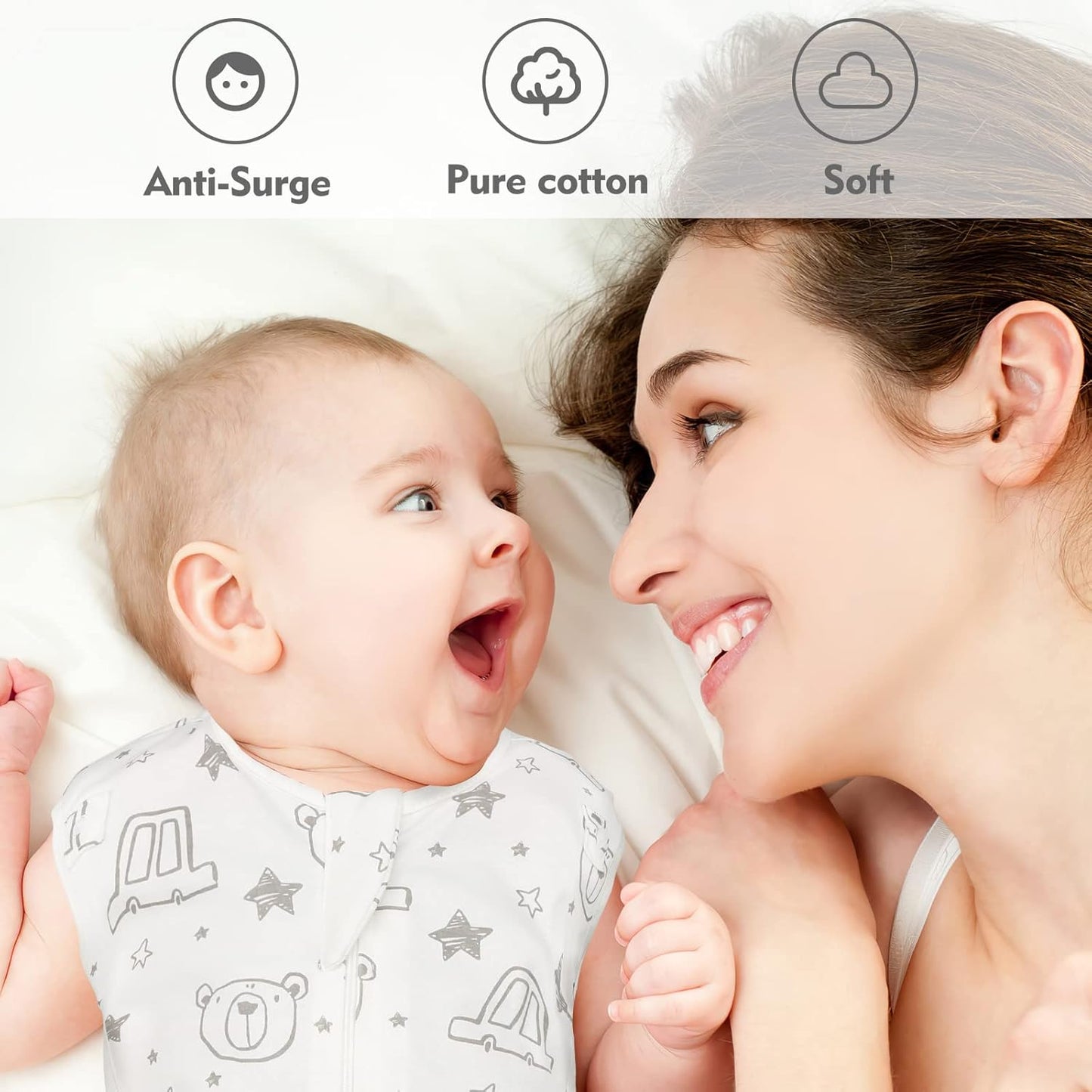 Baby Transition Swaddle Sack, Baby Swaddle Arms Up Transition Bag,Snug fit Calms Startle Reflex, Breathable Cotton Newborn Sack, 2-Way Zipper Cars & Bears (0-3 Month)