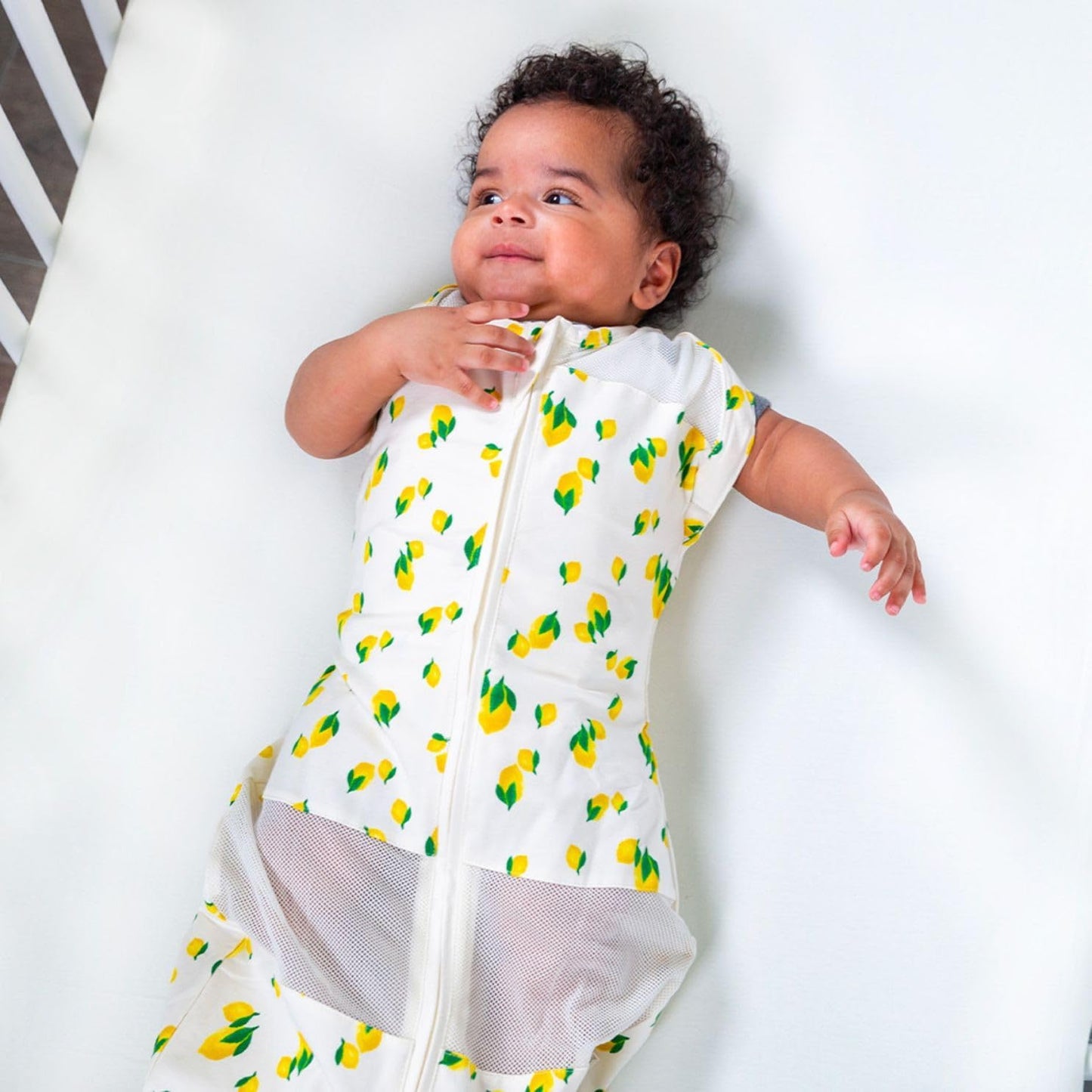 Happiest Baby Sleepea 5-Second Swaddle - 100% Organic Cotton Baby Swaddle Blanket - Doctor Designed Promotes Healthy Hip Development (Ivory Lemons, X-Large)