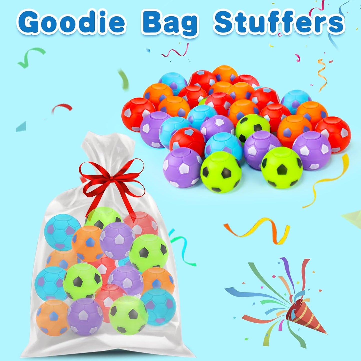 32PCS Fidget Spinner Soccer Balls Sports Party Favors Bulk for Kids 4-8 8-12 Birthday Goodie Treat Bag Stuffers Classroom Treasure Toys Carnival Prizes Pinata Fillers Mini Return Gifts for Boy Girl