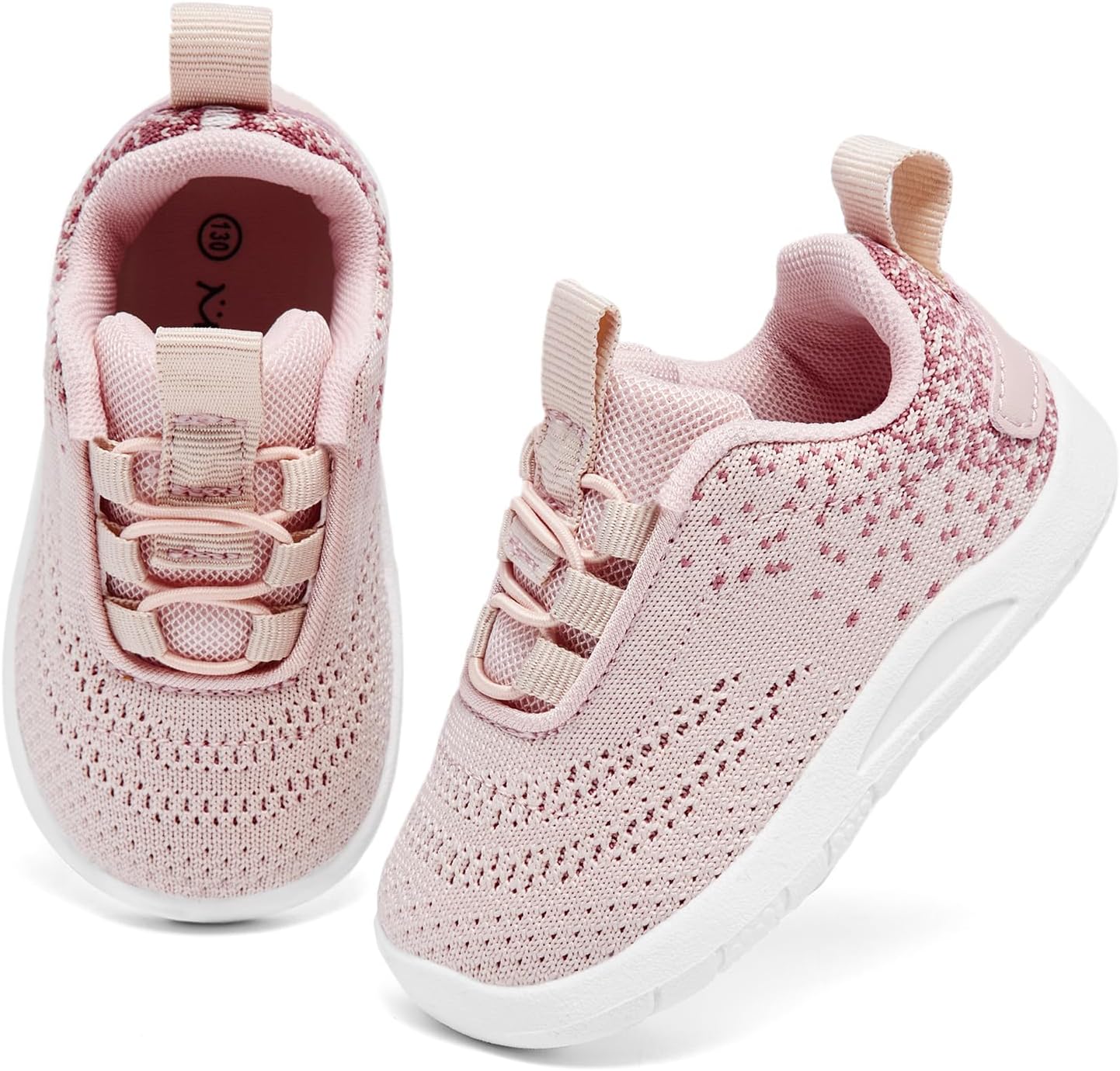 MORENDL Toddler Slip On Sneakers Baby Walking Shoes Non-Slip Breathable Unisex Pink Mesh Lace-Up Athletic Sneakers Infant Running Shoes