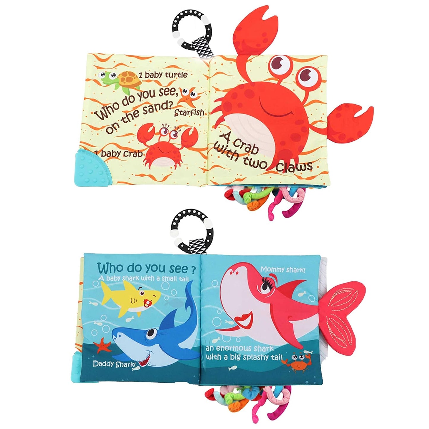 Fish Baby Books Toys, Touch Feel Cloth Crinkle Books for Babies,Baby Infant Toys 0-6, 6-12, 12-18 Months,Early Learning Education Toys,Shower Baby Gifts for Boys Girls,Teething,Mirror,Shark Ocean Book