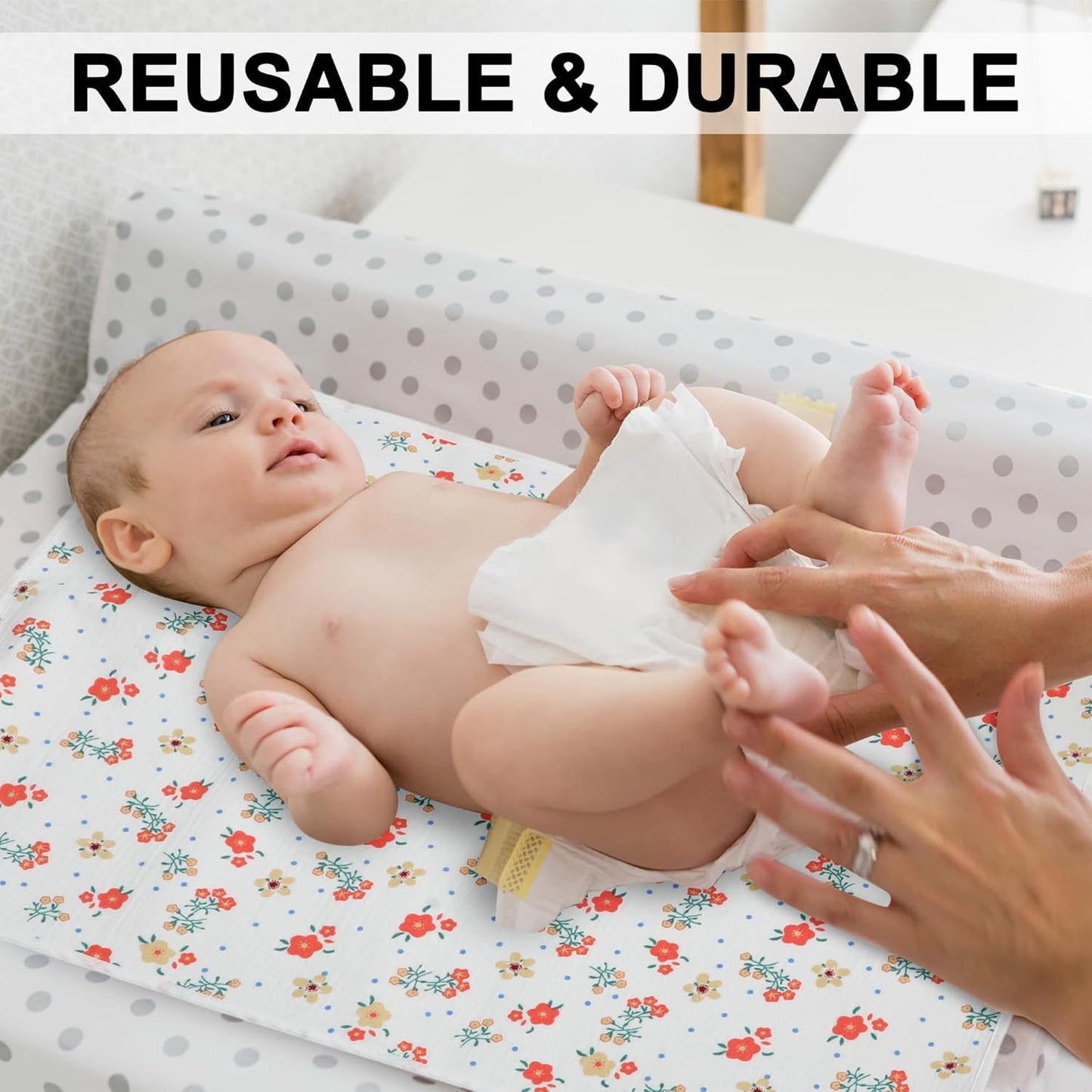 Baby Diaper Changing Pad, 19.7"x25.6" Waterproof Changing Pad Liners with 100% Muslin Cotton Front Top and Leather Back, Soft and Absorbent Portable Changing Mat for Travel, Changing Station