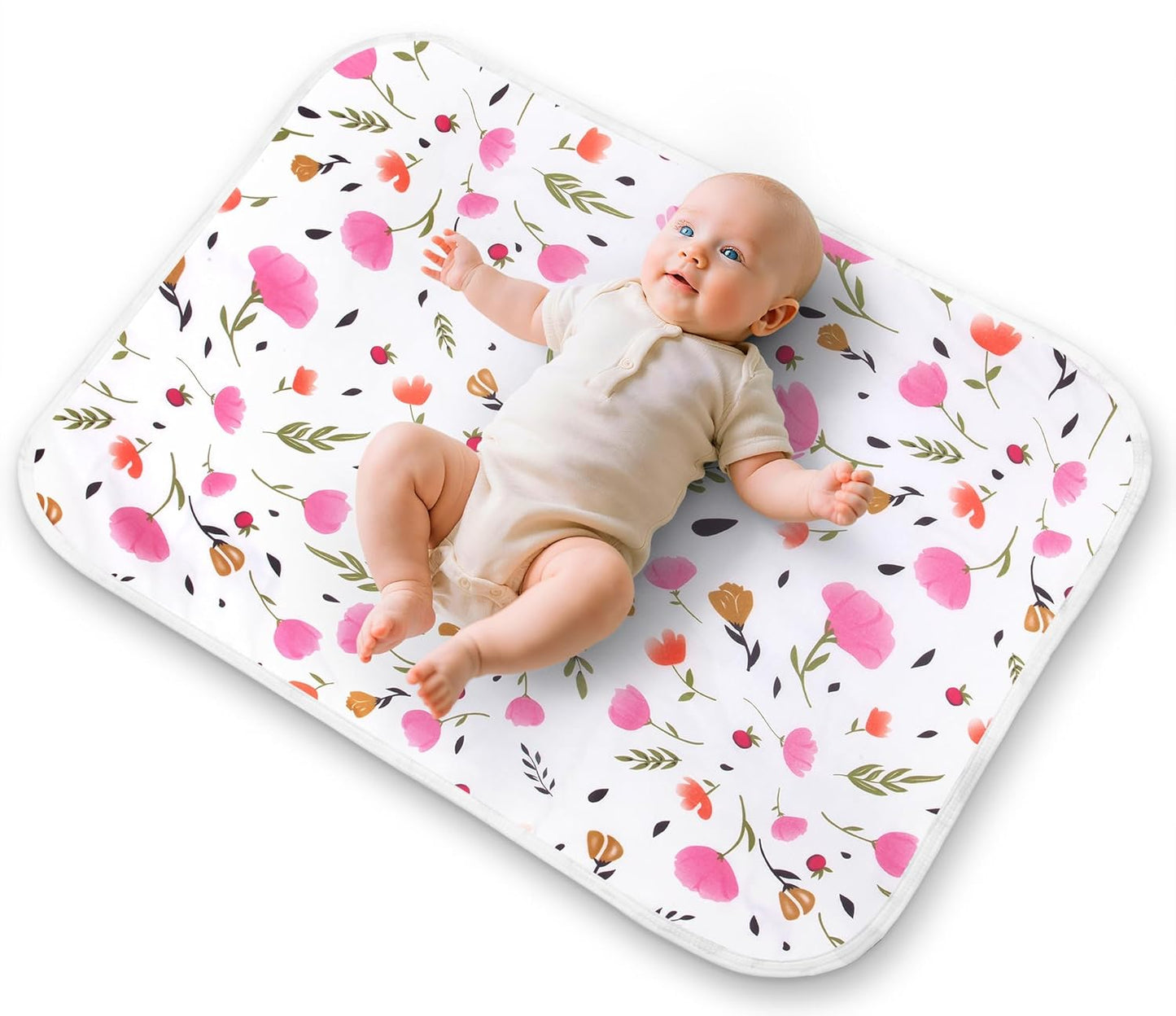 Diaper Changing Pads for Baby, Flower Change Mat, 3Layers Waterproof Change Pad Foldable Absorbent Mats for Women, Reusable Incontinence Underpads for Patient 24''x30'' (Purple Flower)