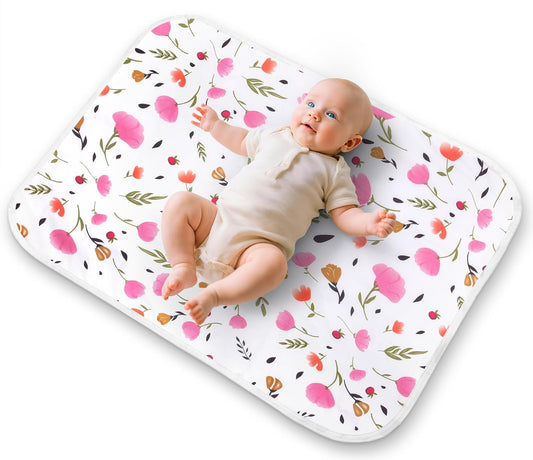 Diaper Changing Pads for Baby, Flower Change Mat, 3Layers Waterproof Change Pad Foldable Absorbent Mats for Women, Reusable Incontinence Underpads for Patient 24''x30'' (Purple Flower)