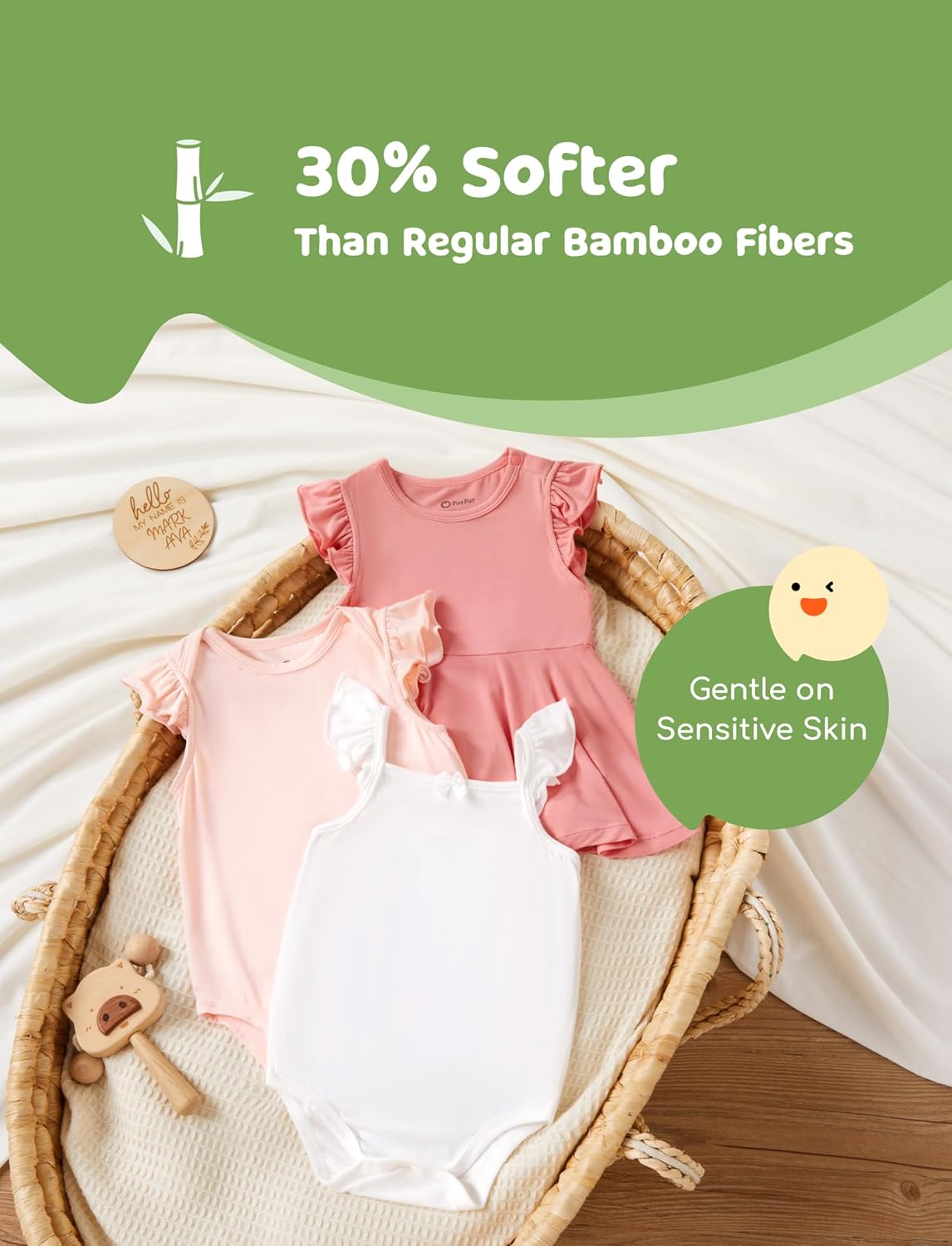 PATPAT Baby Girl Bodysuits - Soft Bamboo Viscose - Flutter Sleeves Cute Dress - Newborn Infant Summer Clothes - 3 Pack