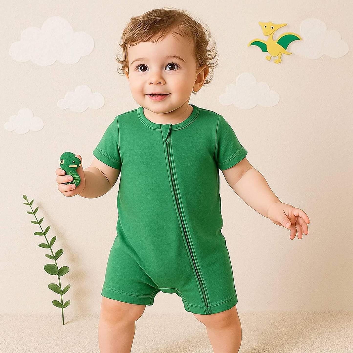 OPAWO Bamboo Baby Pajamas 3 Pack, Double Zipper Bamboo Sleepers for Baby Boy Girl Romper, Toddler Summer Clothes Outfit 0-24M