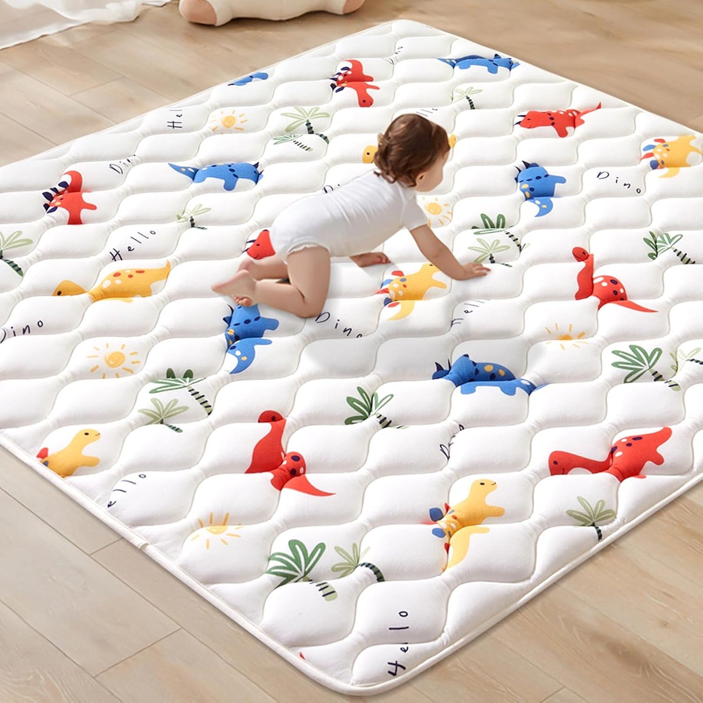 Odorless Premium Foam Baby Play Mat 47" x 47", Soft Microfiber Fabric Crawling Mat for Floor- Comfortable and Hypoallergenic, Non-Slip Cushioned Floor Playpen mat for Infants,Babies,Toddlers