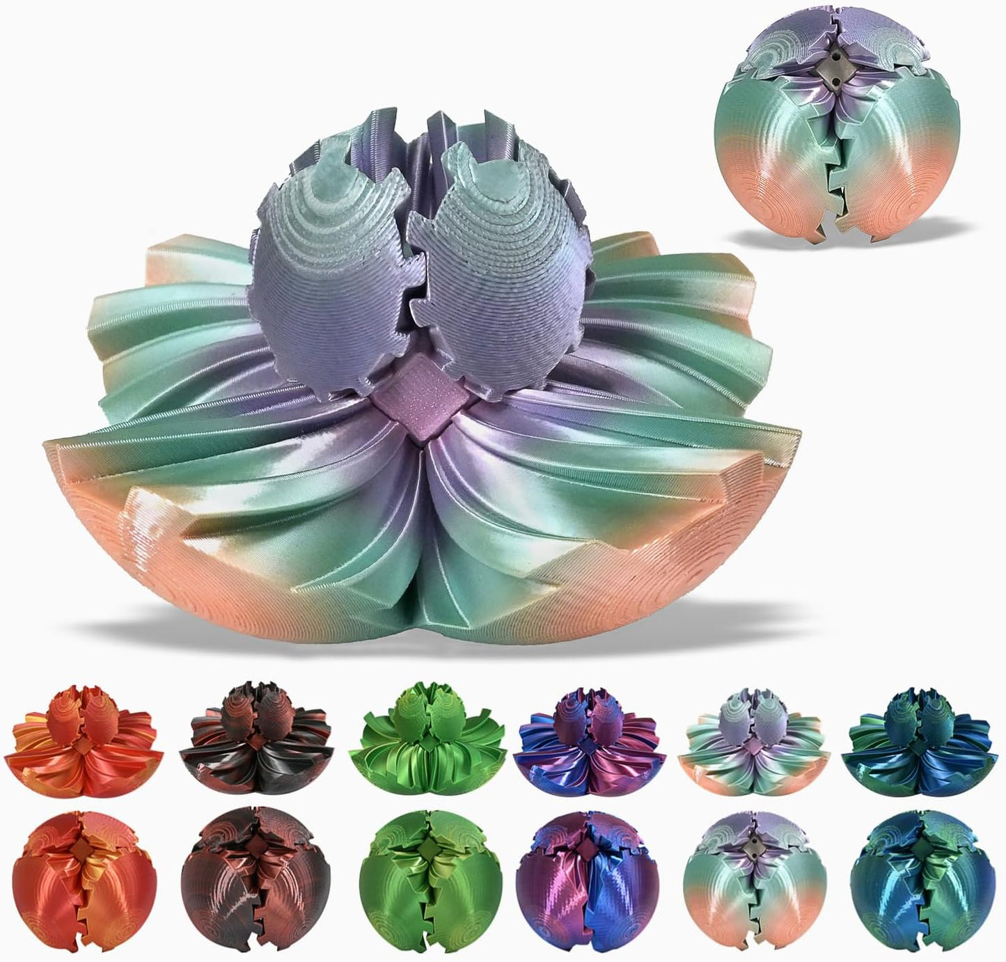 3D Printed Gear Ball, Gear Sphere Fidget Toy Stress Relif Toy for ADHD, Anxiety Relaxing Toy for Adults at Work/Study/Travel, Twist Candy Color