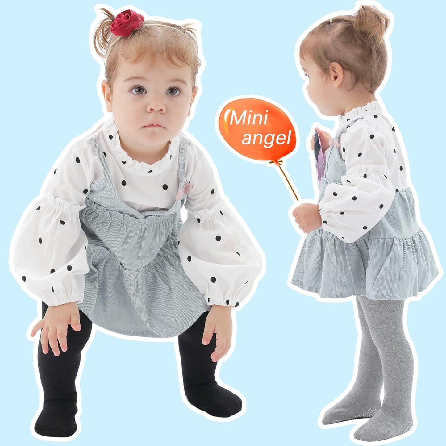Mini angel Baby Tights Non Slip Baby Girl Tights Plain/Shoe-Look Leggings Seamless Pantyhose Warm Cotton Leggings Non-Skid