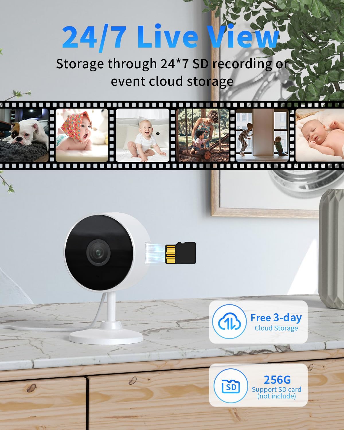 [5G & 2.4G] 2K Indoor Security Cameras for Home Security, AI Voice Change for 2-Way Talk, Motion Detection, Night Vision, 24/7 SD Recording/Cloud Storage, Baby Monitor/Dog/Pet Camera with Phone App, 2