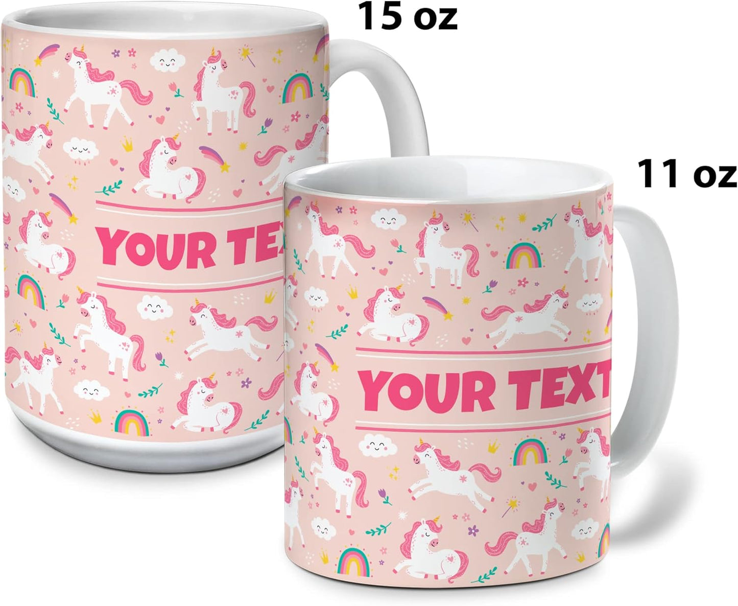 Personalized Mug for Kids - Pink Unicorn - Custom Name/Text, Ceramic Hot Chocolate/Cocoa/Coffee Cup for Girls, Birthday/Christmas/Holiday Gift - 11 oz, Pink Handle