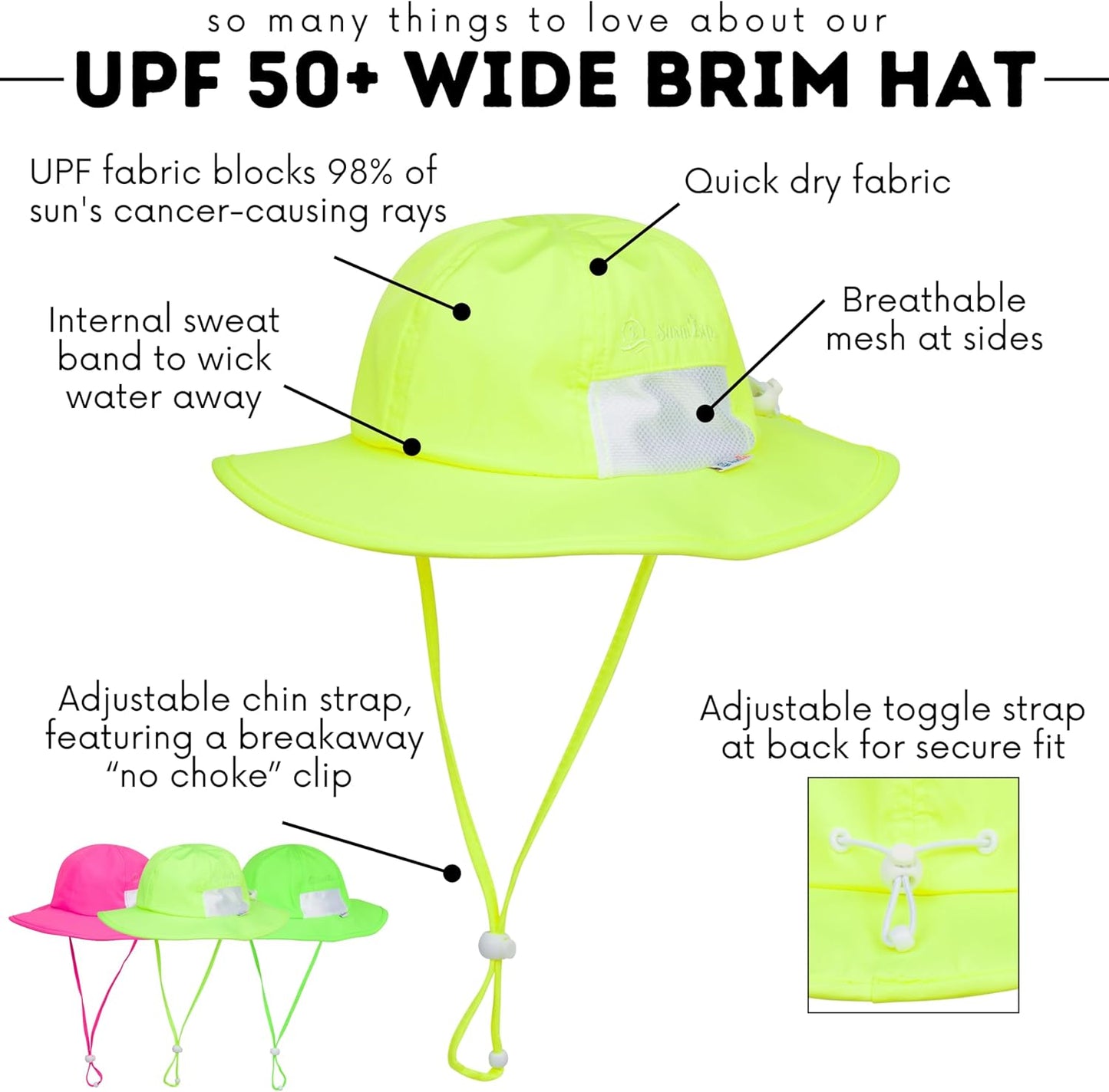 SwimZip Wide Brim Sun Hat | UPF 50+ Protection for Baby, Toddler, and Kids