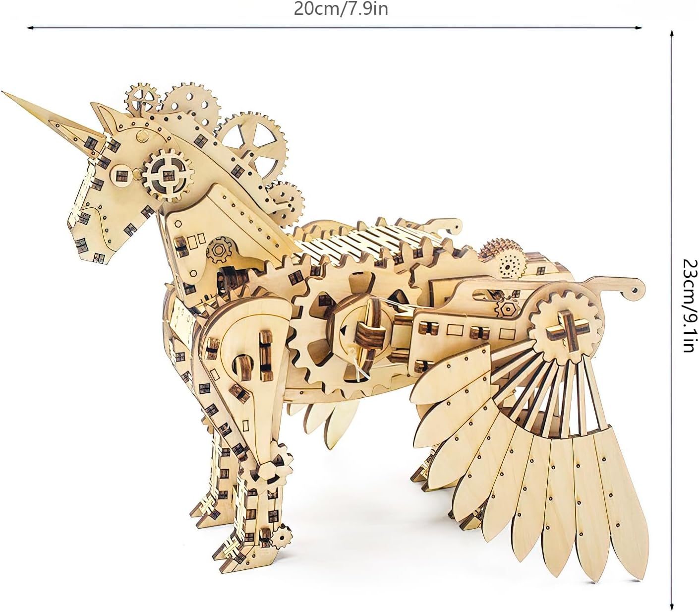 3D Wooden Unicorn Mechanical Horse Puzzle - DIY Brain Teaser Game - Educational Toy Kit - Eco-Friendly Construction - Perfect Desk Display Gift for Kids