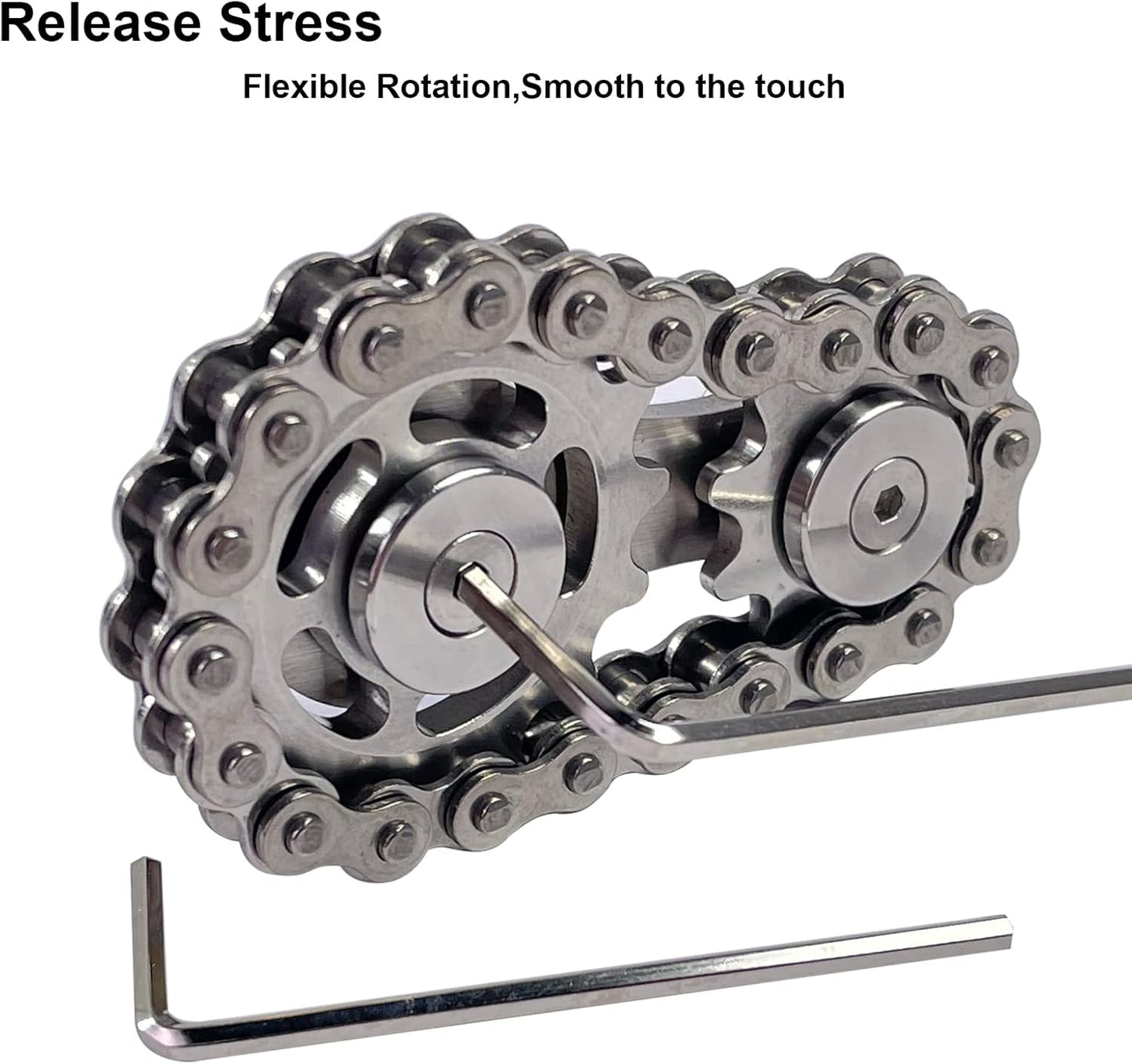 Chain Gear Fidget Spinner, Metal Sprocket Chain Fidget Toy, Stress Anxiety Relief Fidget Toy, Bike Chain Gears Novelty Toy,Metal EDC for Anxiety Relieve Boredom ADHD Autism(Silver)