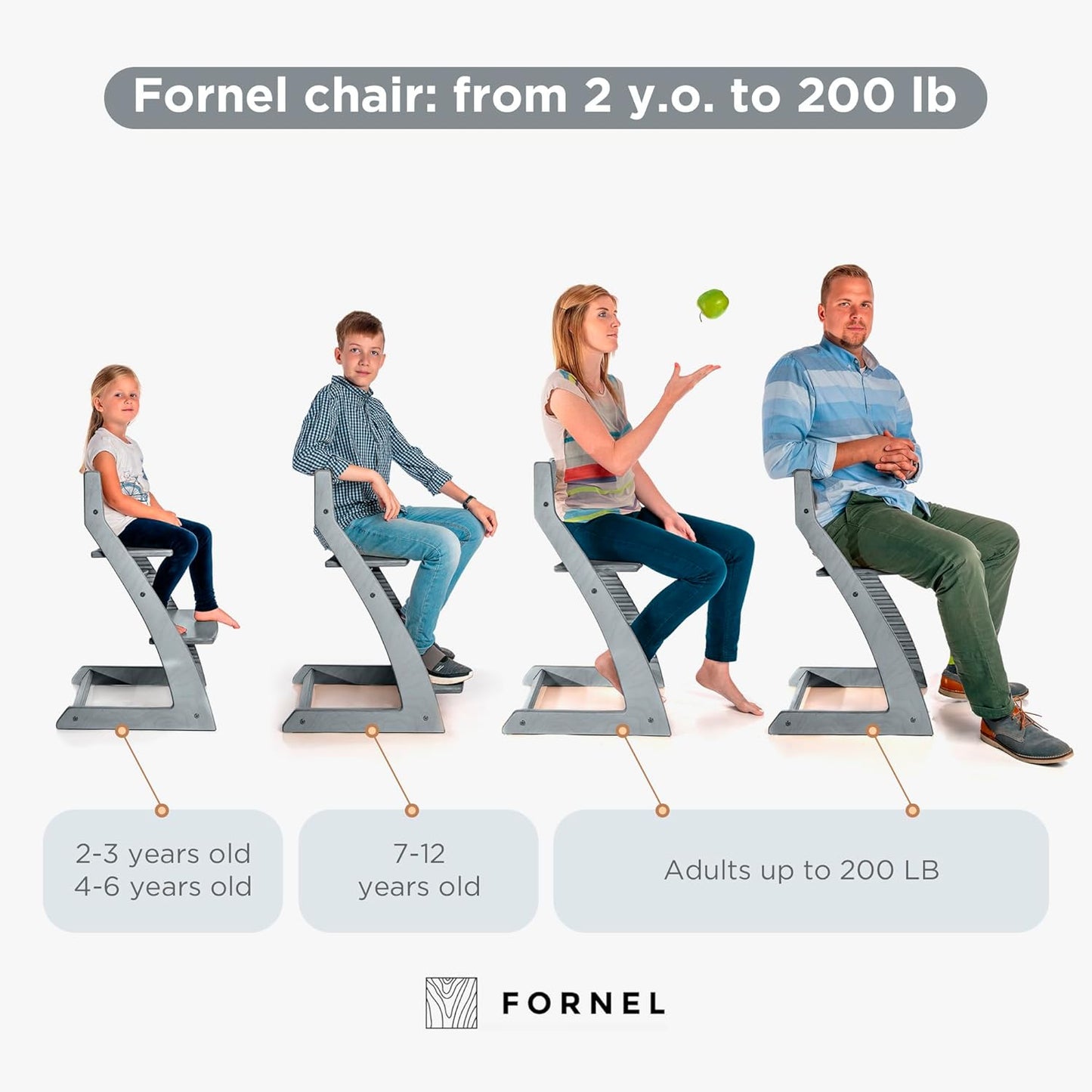 FORNEL Grey Wooden High Chair for Toddlers | The Grow-with-Me Adjustable Chair for Modern Farmhouse & Scandinavian Kitchens | A Smart Stokke Alternative