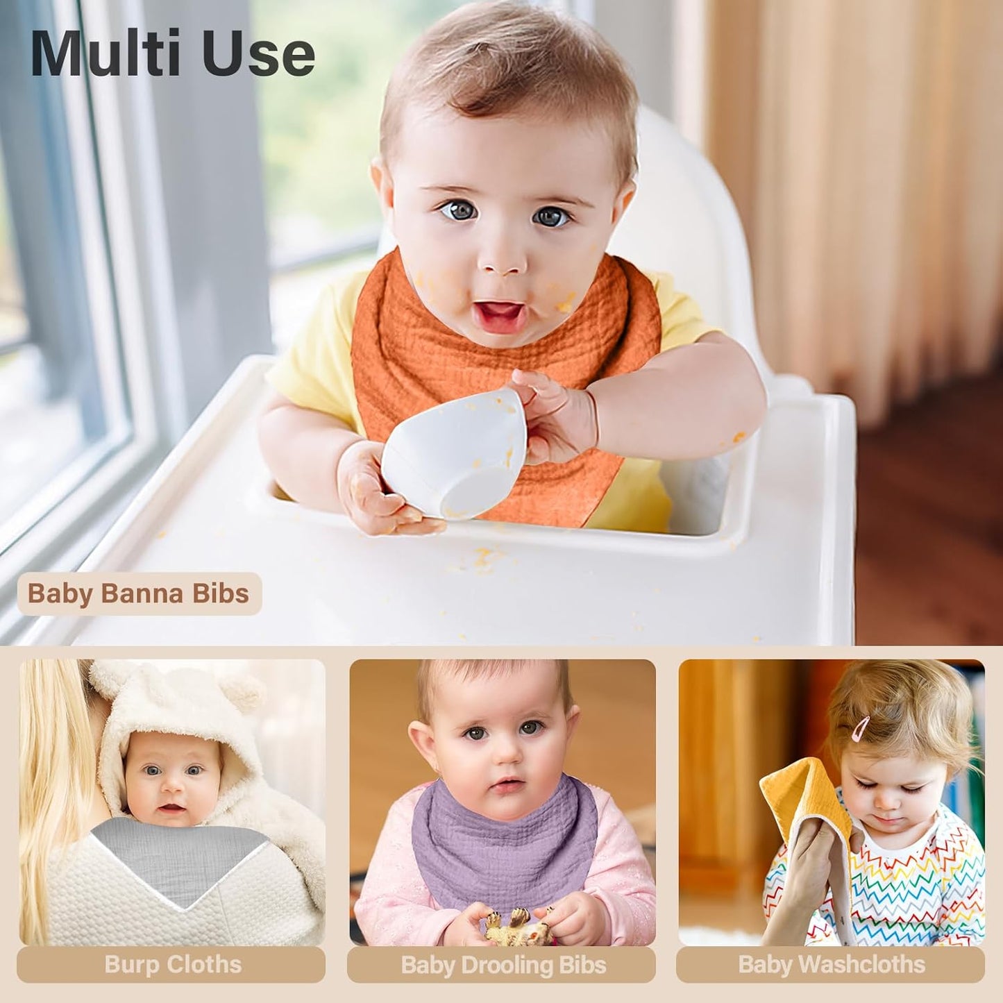 Muslin Baby Bibs,Soft Triangular Baby Bandana Drool Bibs for Baby Boy Girl,Solid Colors Bib for Drooling Teething