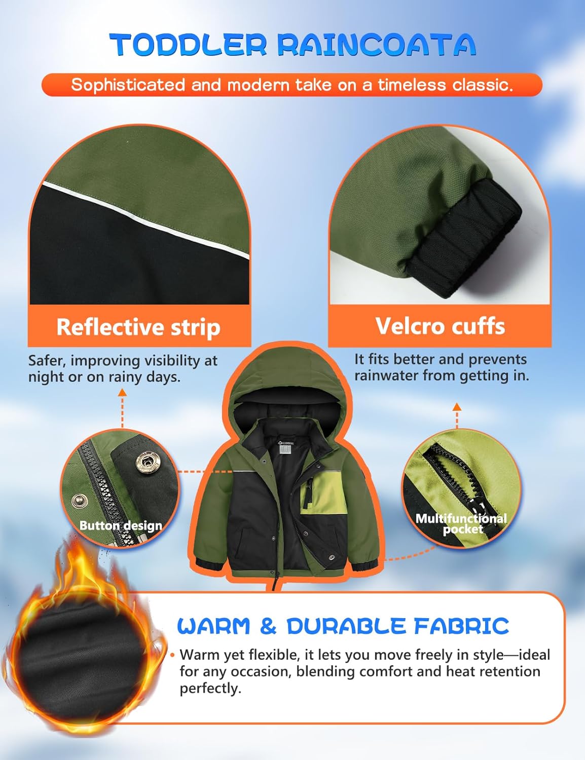 GEMYSE Toddler Boys Winter Coat Waterproof Ski Snow Jacket with Hood Thicken Warm Baby Jacket Outerwear