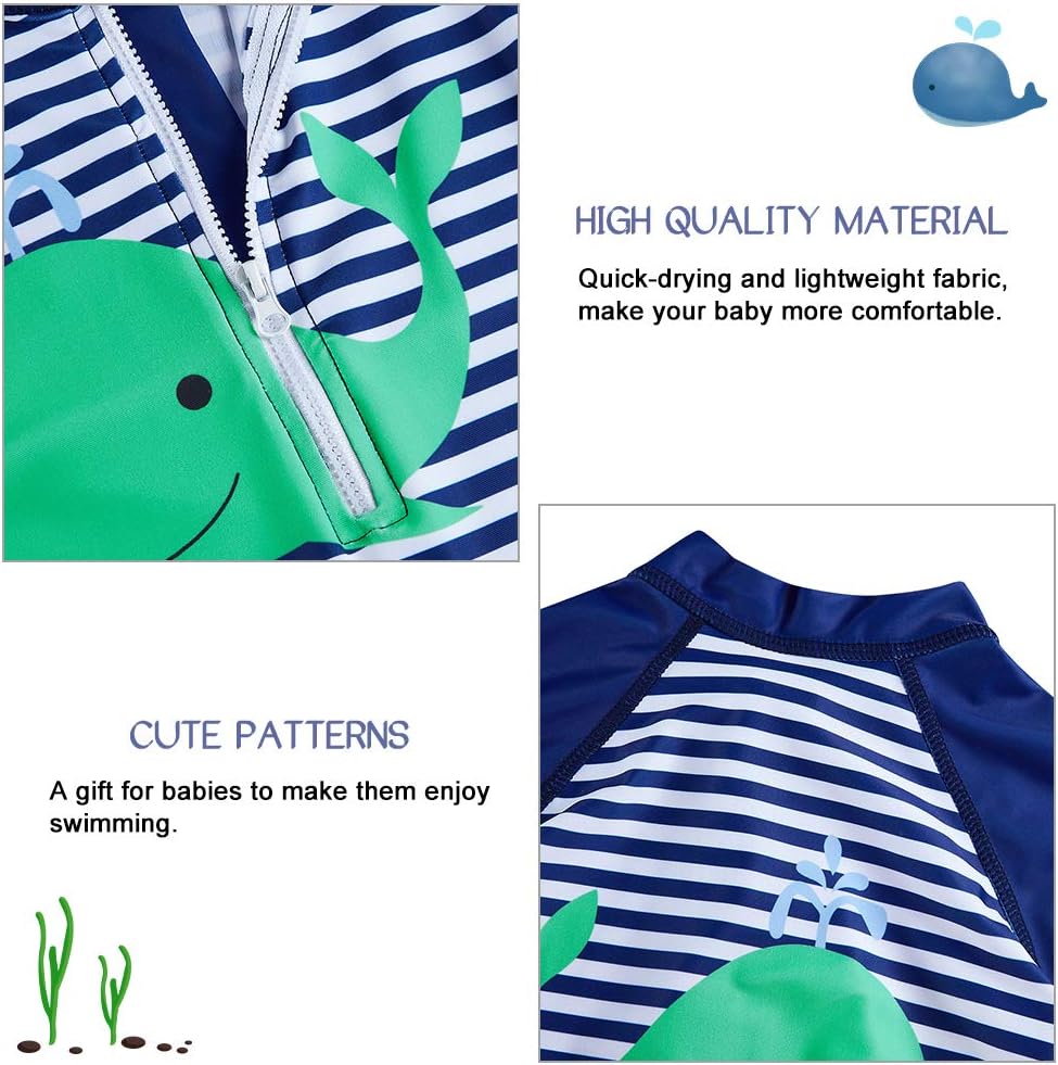 uideazone Baby Boys One Piece Swimsuit Long Sleeve UPF 50+ Rash Guard Bathing Suit Swimwear with Sun Hat 0-24 Months