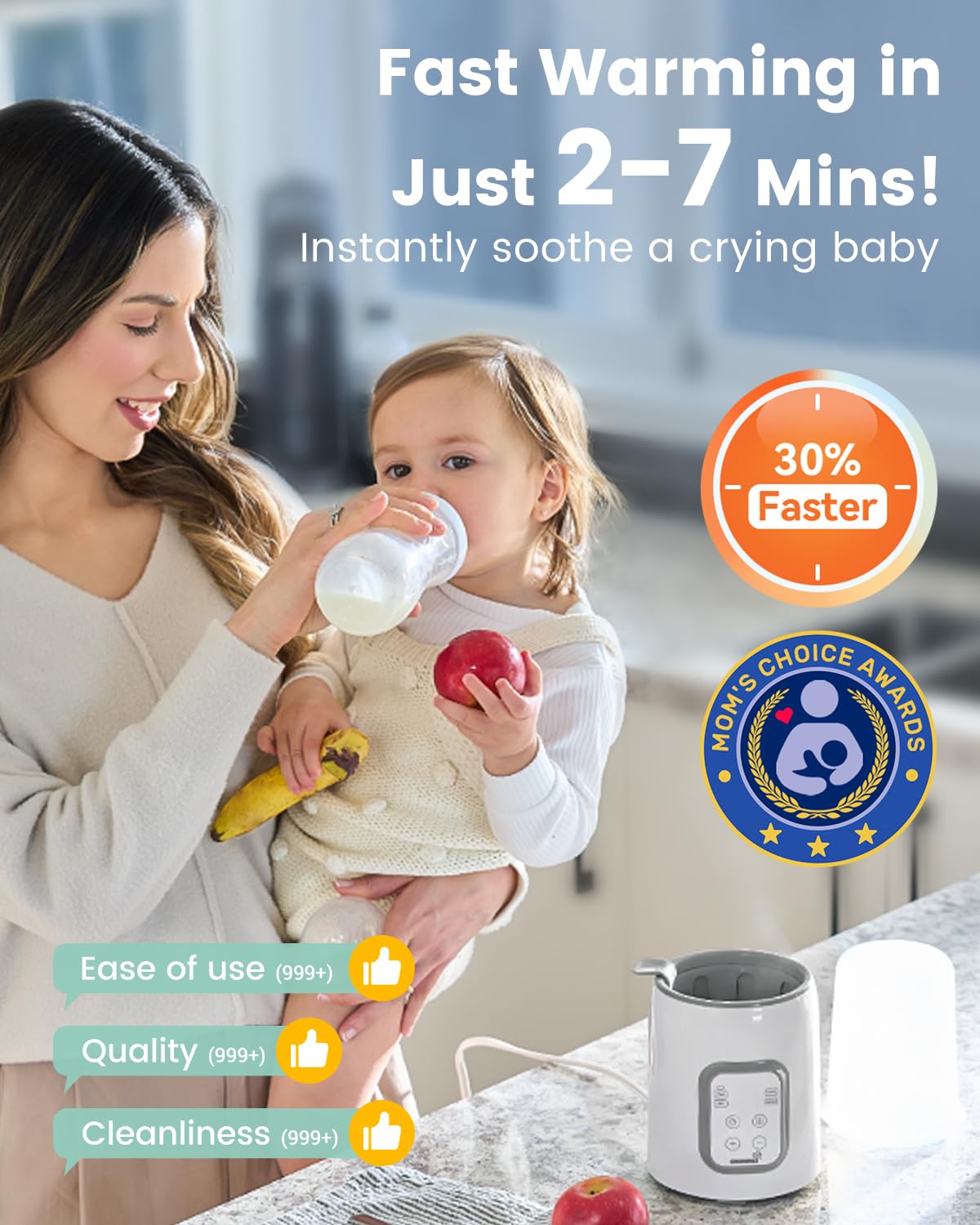 Bottle Warmer, GROWNSY 8-in-1 Fast Baby Milk Warmer with Timer for Breastmilk or Formula, Accurate Temperature Control, with Defrost, Sterili-zing, Keep, Heat Baby Food Jars Function