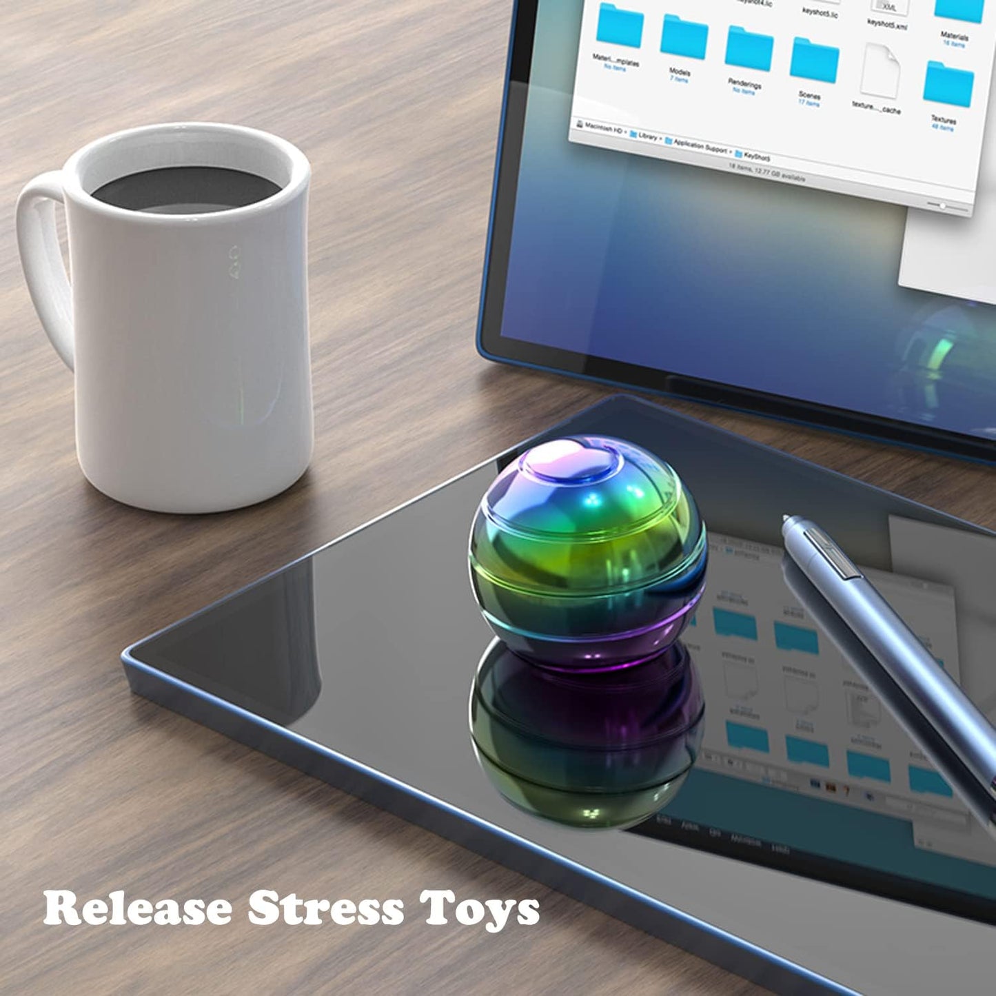 Metal Kinetic Desk Toy, Optical Illusion Fidget Spinning Top Ball, Unique Executive Stress Relief Gift for Adults (Multicolored)
