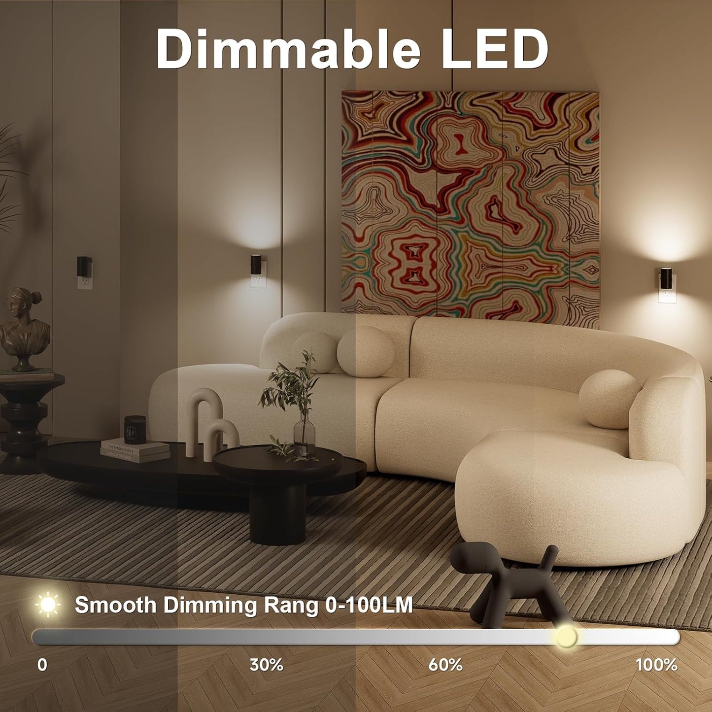 NIORSUN Dimmable Night Light,LED Night Lights Plug Into Wall 0-100LM with 3 Light Modes,Ultra-Slim Design,Dusk to Dawn Sensor,Night Light Plug in for Hallway Bathroom Stairway Bedroom,Black,8 Pack