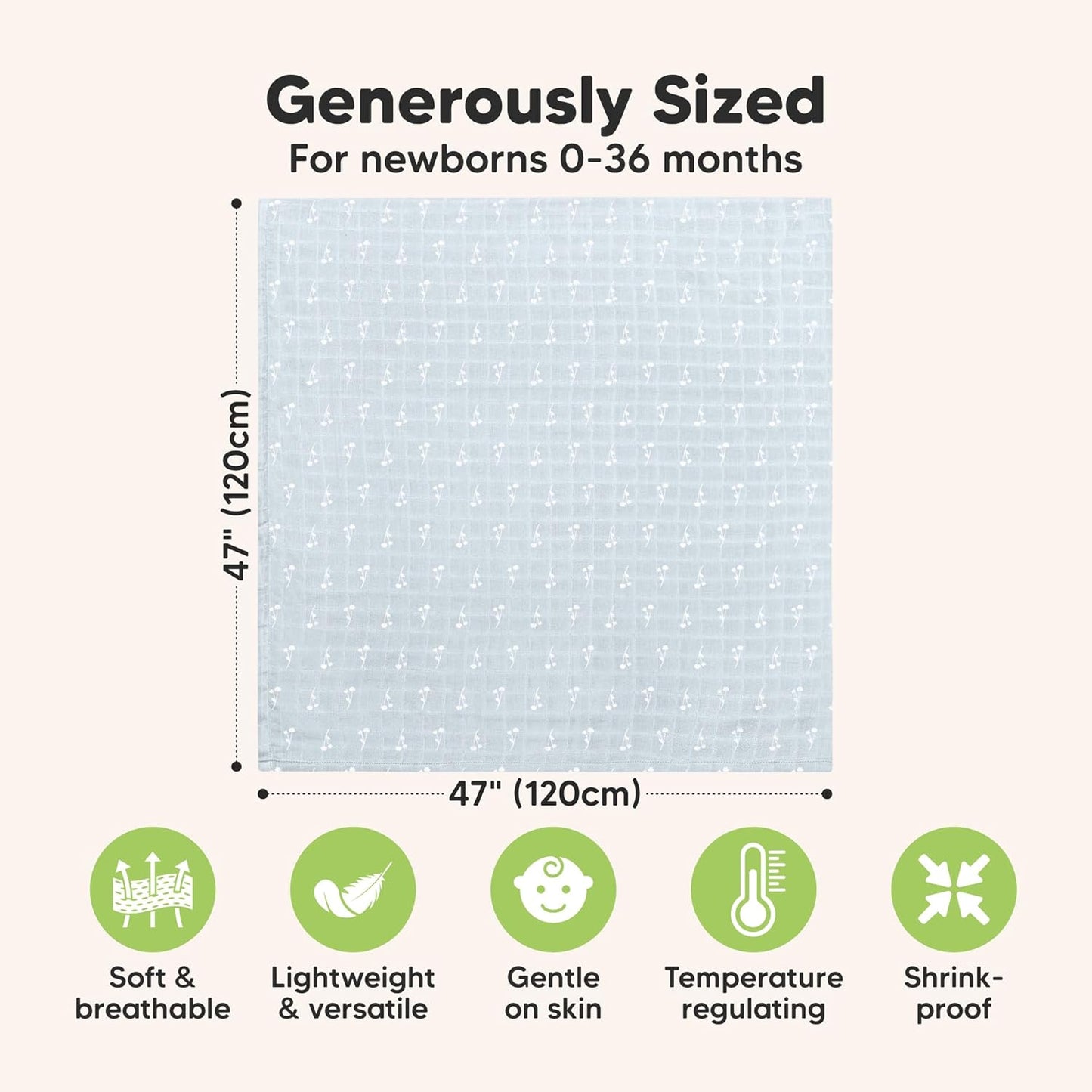 4-Pack Muslin Swaddle Blankets for Boys, Girls - Organic Baby Swaddles for Newborns, Soft & Breathable Receiving Baby Blankets for Girl, Boy, Neutral, Newborn Essentials Gift (Bloom)