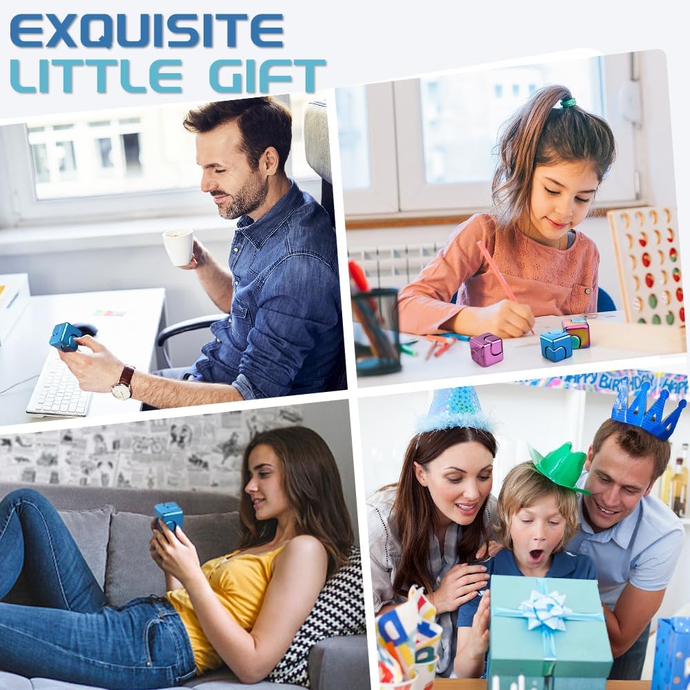 Infinity Cube Fidget Spinner Toy for Kid Adult, Metal Fidget Block Sensory Focus Toy for Boy Girl 3-12, Fingears Stress Relief Easter Stuff EDC Desktop (Blue)