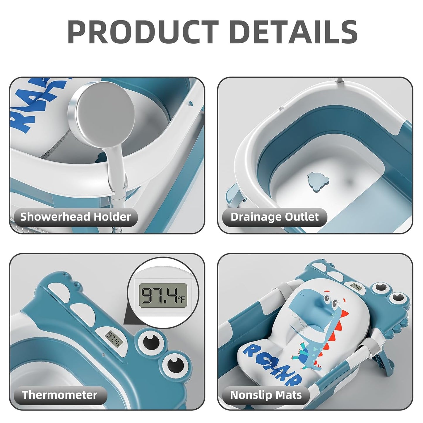 TPN Collapsible Baby Bathtub, Baby Bath Tub with Soft Cushion & Real-Time Thermometer, Baby Bathtub Infant to Toddler Tub (0-36 Months), Portable Newborn Travel Bath tub