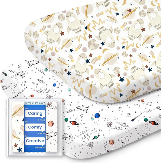 Bassinet Sheets for Baby Boy Girl, TotBasic Buttery Soft Universal Bassinet Fitted Sheet, Compatible with Halo, Mika Micky, Baby Delight, Dream On Me, Maxi COSI & More Bassinet Mattress(Space&Galaxy)