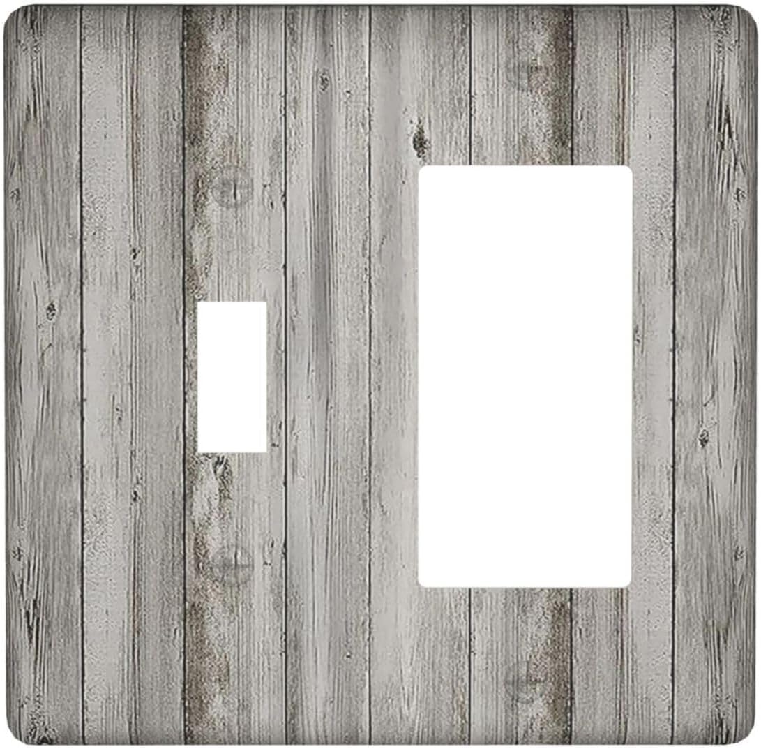 Outlet Covers Farmhouse Rustic Grey Barn Door Wood 1 Toggle 1 Rocker Combination Decorative Wall Plate Electrical Switch Plates Light Switch Cover Plate for Bedroom Cabin Decor