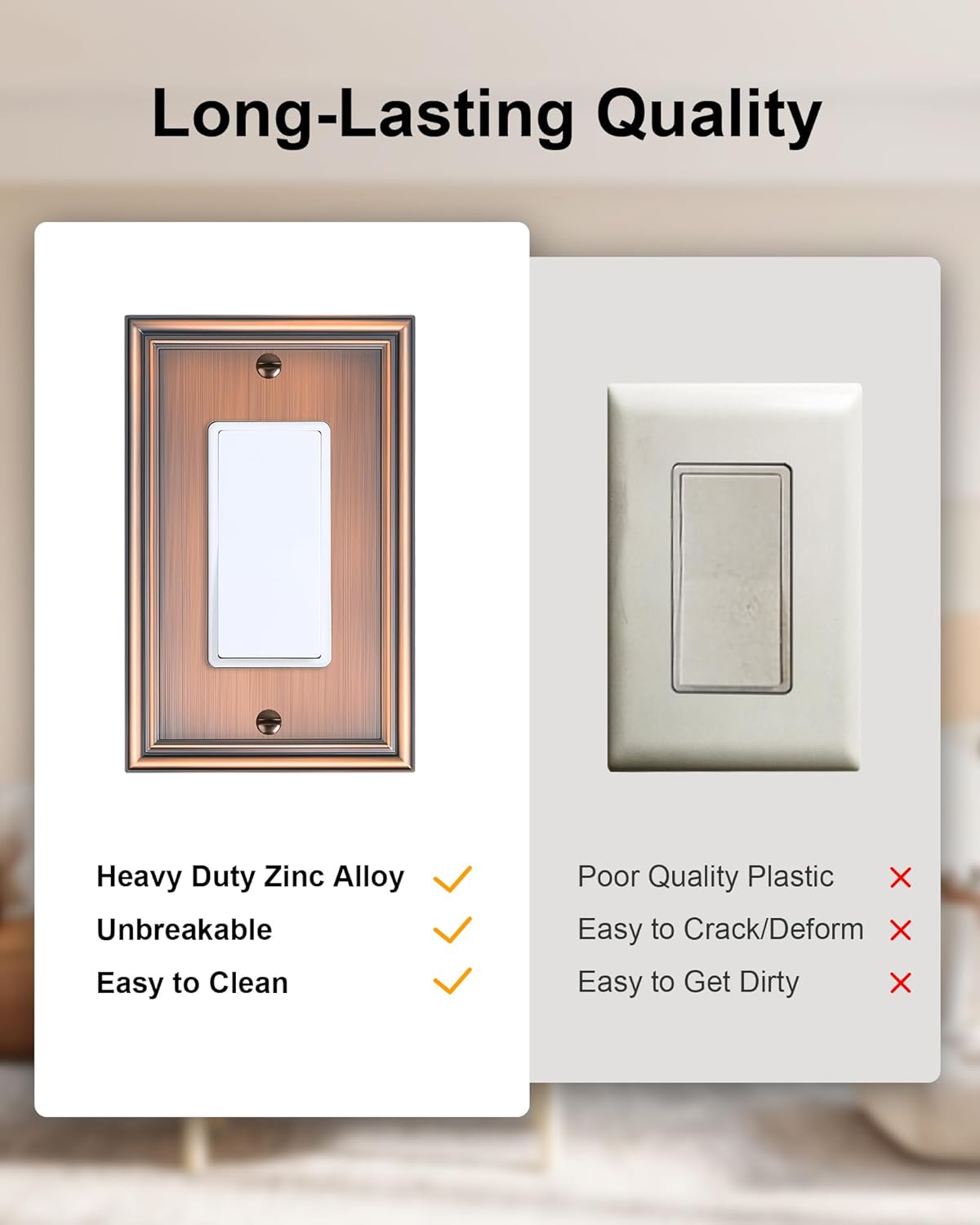 6-Pack Decorator Outlet Cover Plate, Antique Copper Decorative Switch Plates and Outlet Covers, Durable Zinc Alloy Wall Plates for Electrical Outlets, Receptacle, GFCI Outlet, Dimmer Switch