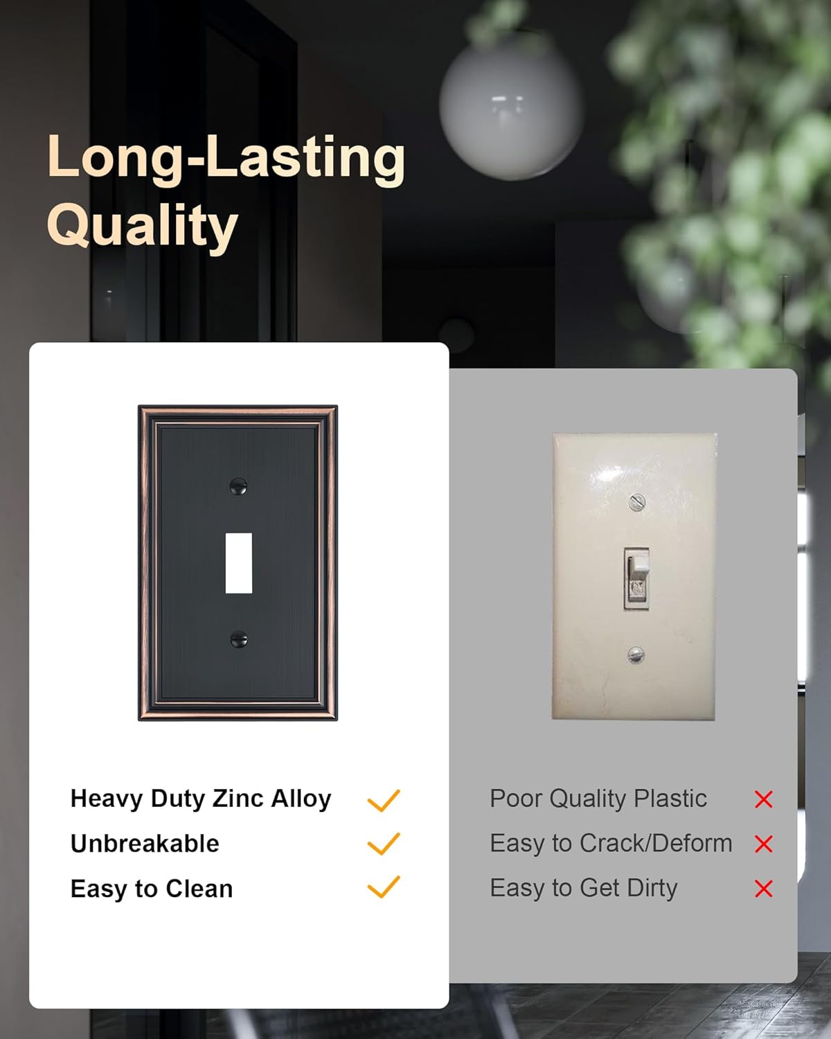 6-Pack Single Toggle Light Switch Cover Plate, Durable Solid Zinc Alloy Decorative Switch Plate Covers, Aged Bronze 1 Gang Wall Plate, Corrosion Resistant