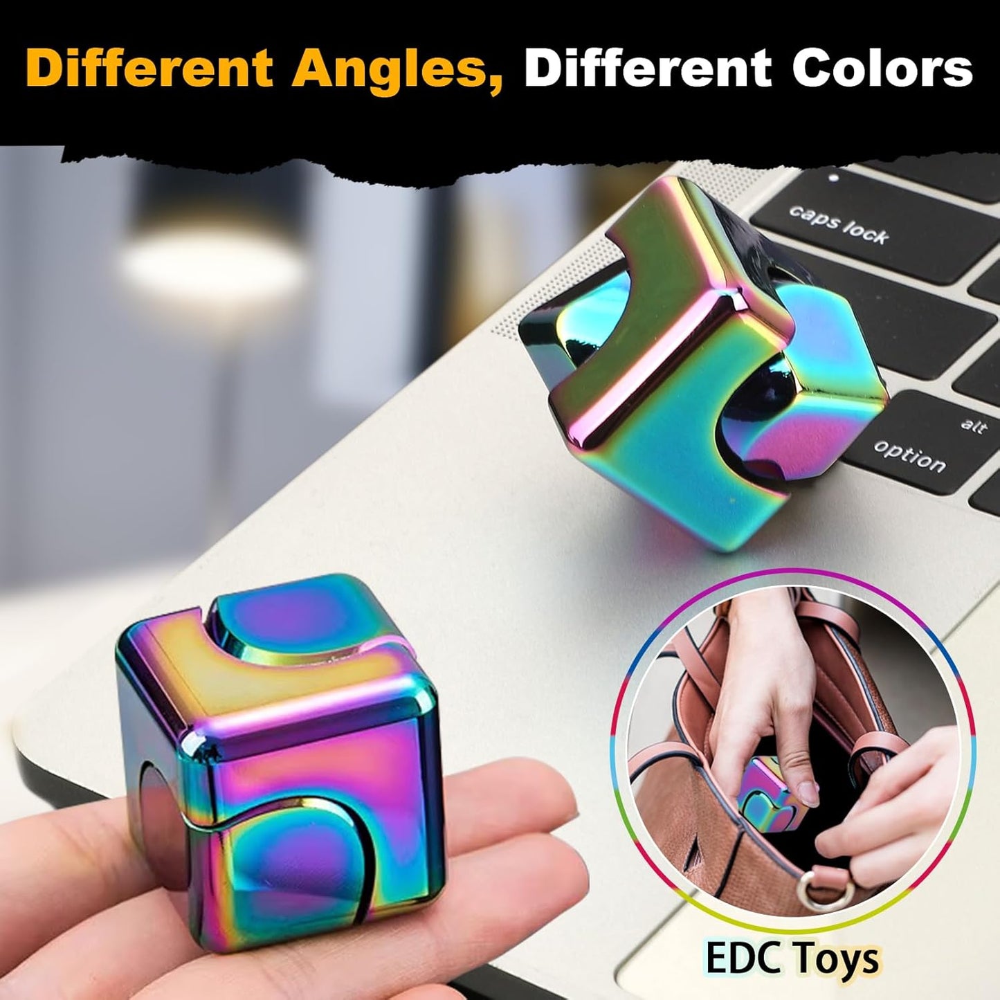 Infinity Cube Fidget Spinner Toy for Kid Adult, Metal EDC Fidget Block Figner Spinner 4 in 1 Focus Spinning Toy, Cool Sensory Desk Gadget Stress Relief Gift for Boy Girl Teen Men (Rainbow)