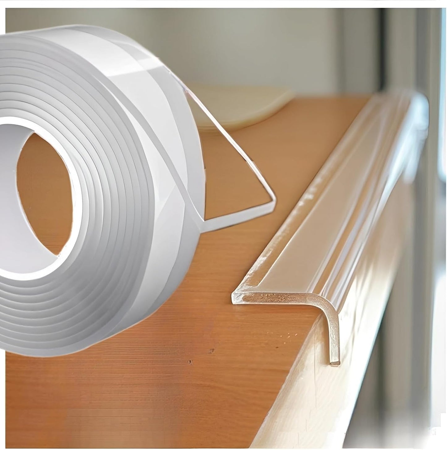 Clear Self Adhesive Edge,1.18in Width x118.2in Length,(3cmx3m) Self-Adhesive Table Edge Guard,Sharp Edge Wrap Cover Tape，Furniture Corner Protectors (thk: 2mm)