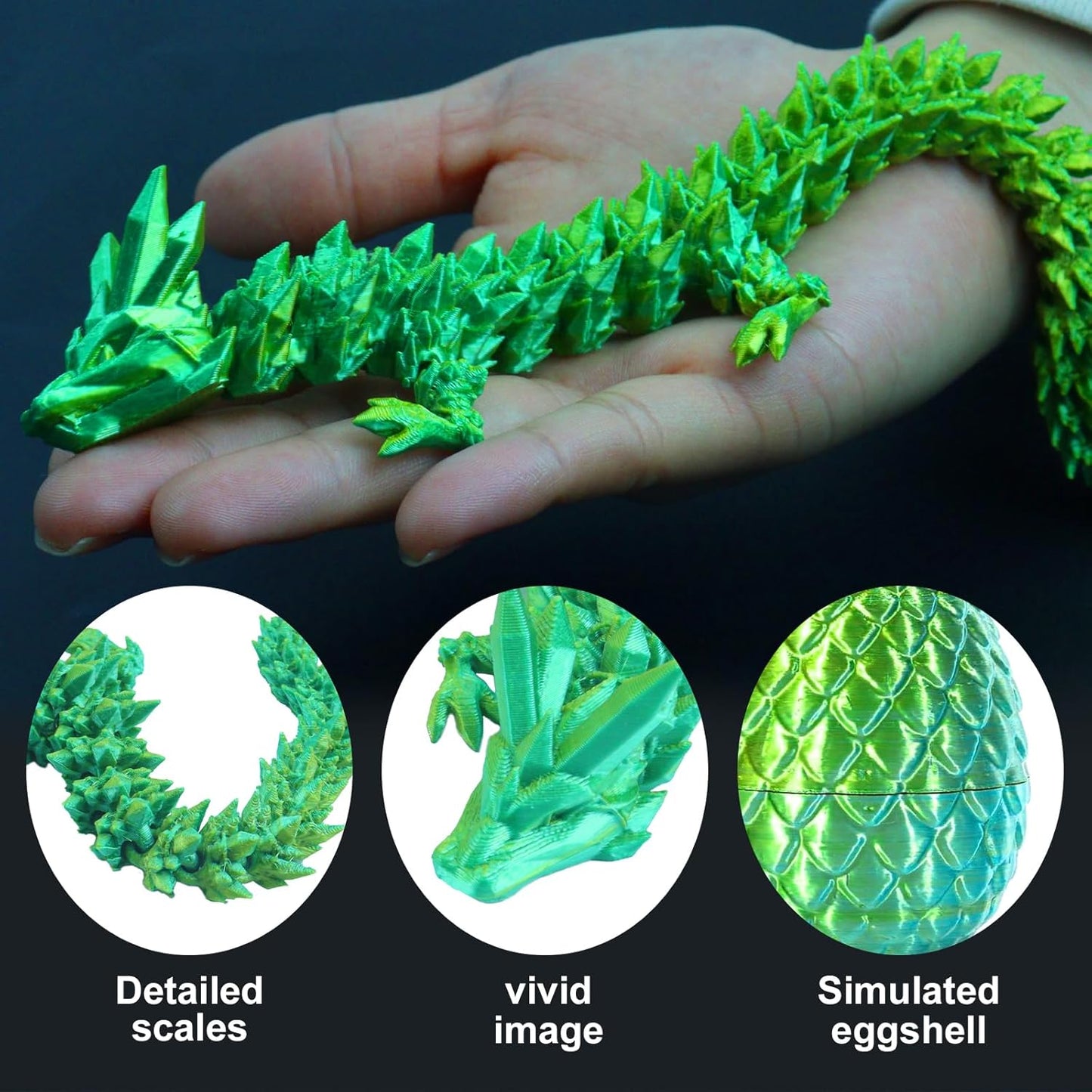 Easter Eggs, 12In Boys Dragon Toys, 3D Printed Dragon Eggs with Articulated Dragon Inside, Dragon Surprise Eggs Fidget Toys, Executive Desk Toys, Easter Egg Fillers Easter Gifts for Kids(Laser Yellow)