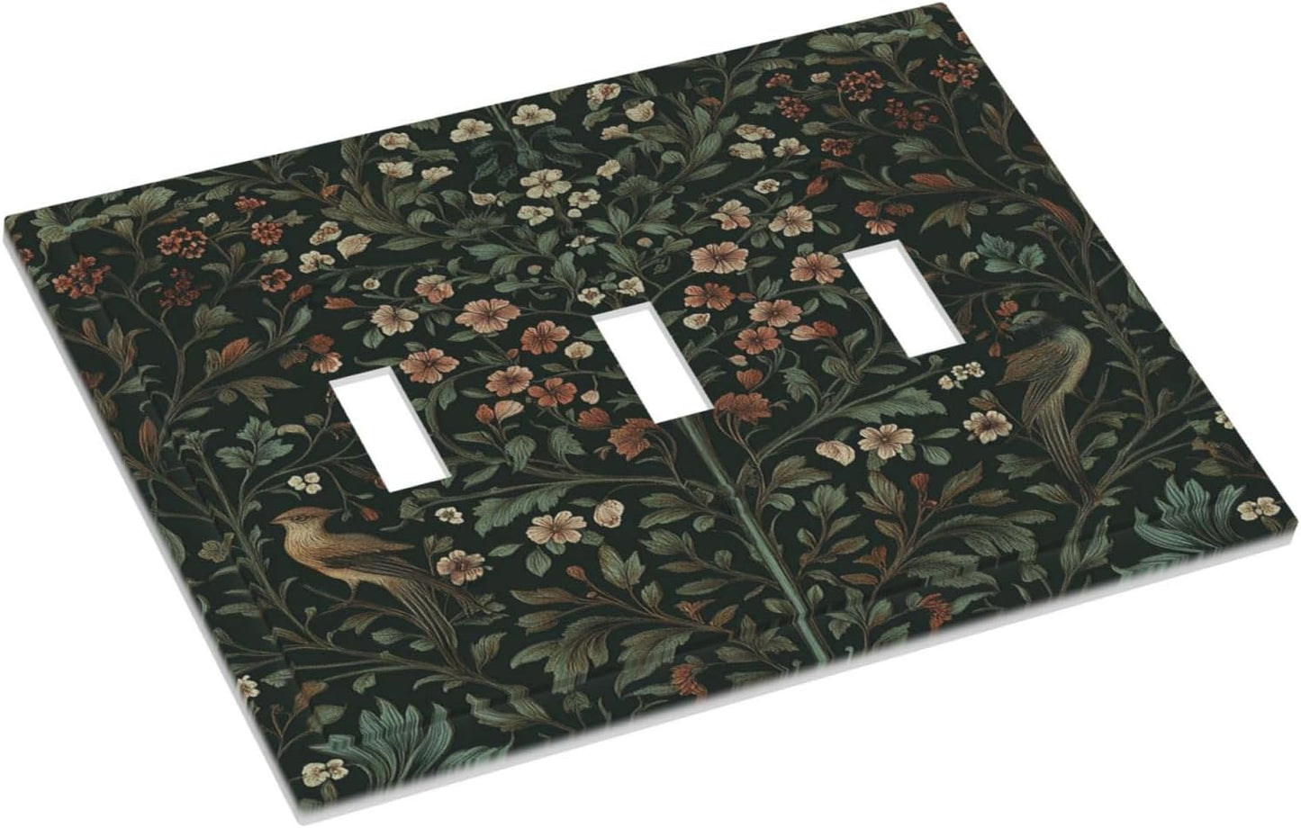 Decorative Switch Plates Vintage Morris Colorful Flower Green Leaf 3 Gang Wall Plate Triple Toggle Light Switch Cover Faceplate Electrical Wall Panels For Bed Room Living Room Decor