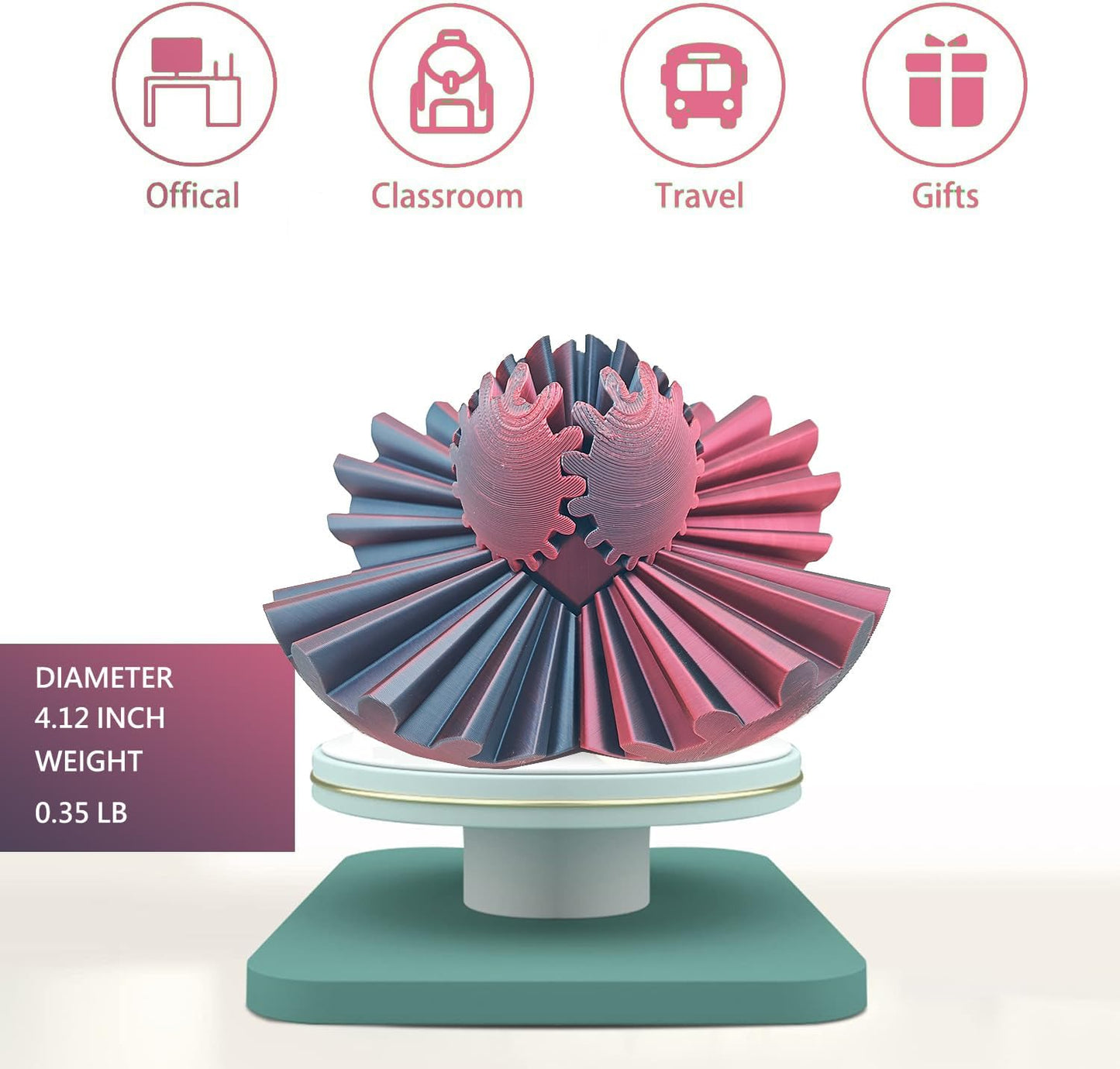 Gear Ball for ADHD 3D Printed Gear Ball Steampunk Whirling Wonder Fidget Toy Gearsphere Gear Ball for Stress and Anxiety Relaxing Fidget Ball Ideal for Sensory Needs and Autism (Laser Black Red)