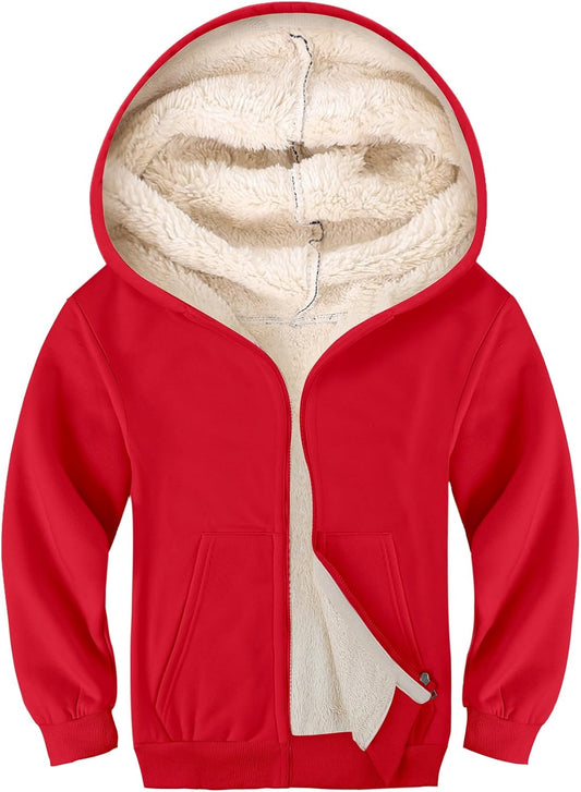Gihuo Unisex Boy's Girls Winter Warm Sherpa Lined Zip Up Sweatshirt Fleece Jacket Kid's Hoodie Outerwear