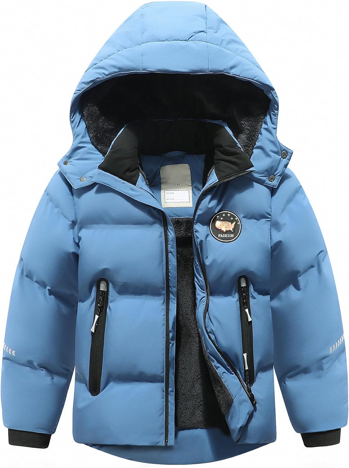 Kids Boy's Winter Coat Fleece Lined Waterproof Jacket Puffy Cotton Coat Thick Hooded Down Outdoor Coats
