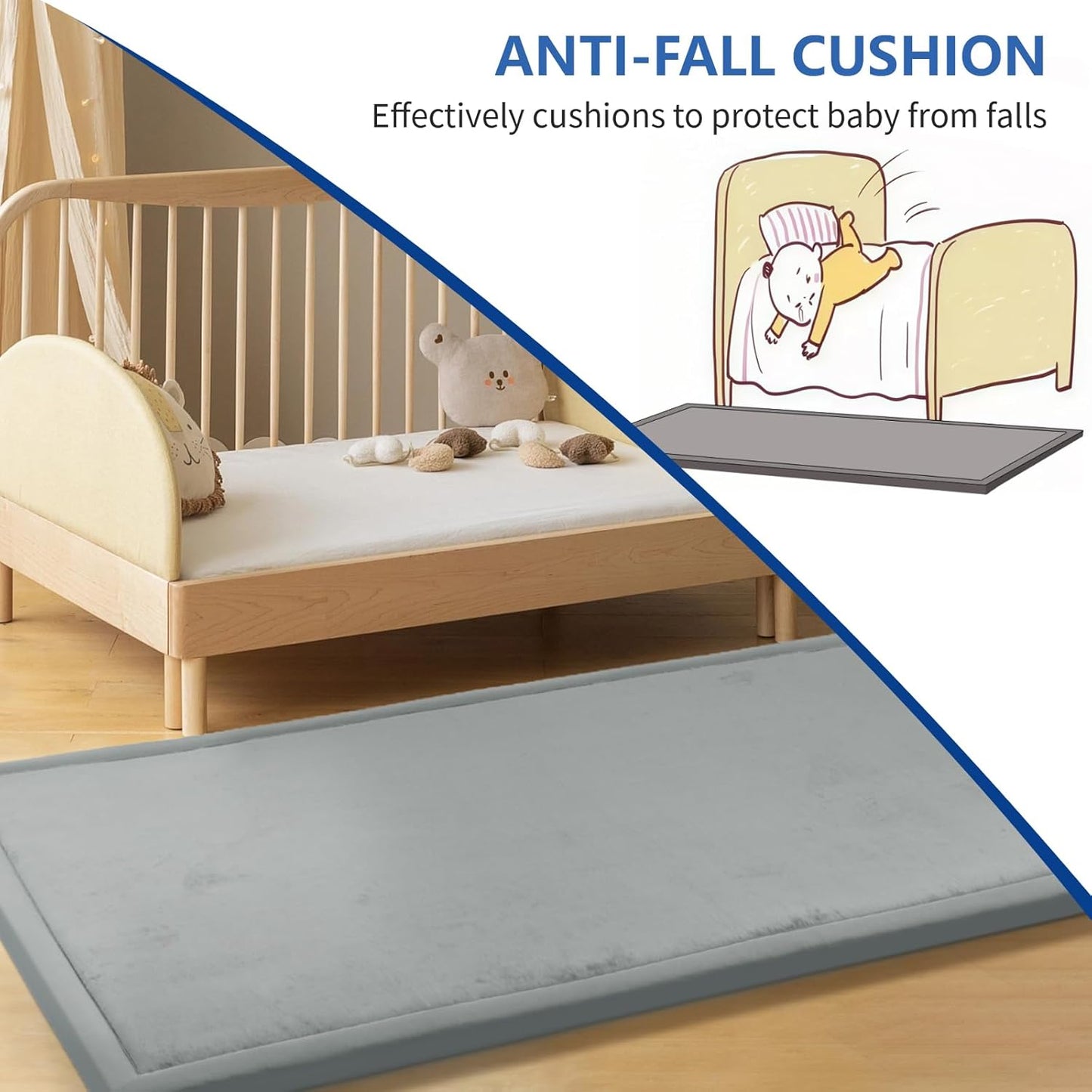 Play Mat for Babies Toddlers,1.3" Thick Elasti-Foam Anti-Fall Cushion Mat for kids Room,28×72 Bedroom Bedside Rugs,Water-Repellent Soft Coral Velvet,Non-Slip(Light Grey)