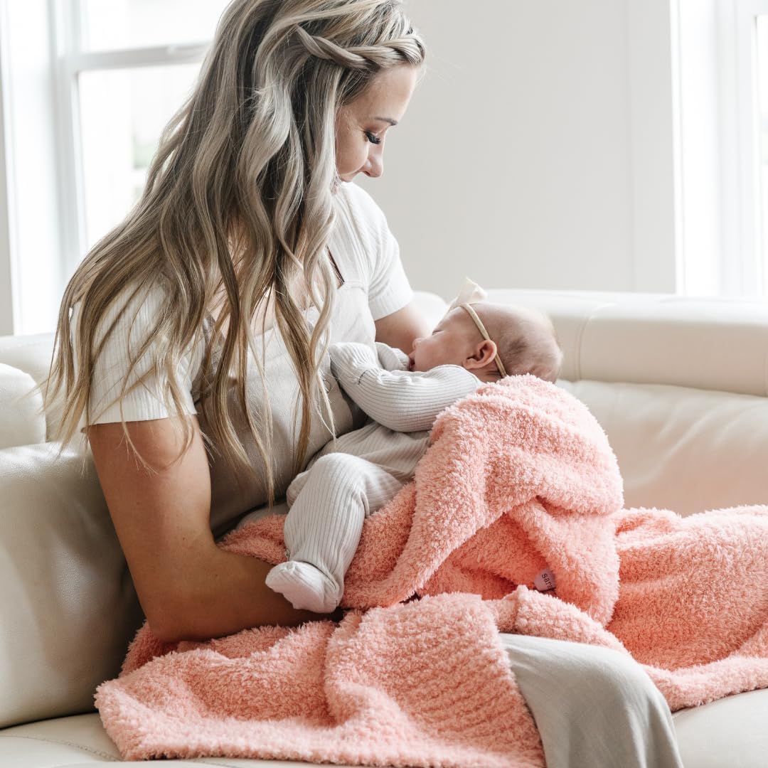 SARANONI Bamboni Luxury Baby Blanket | Plush Blanket for Infant Boys & Girls | Receiving Blanket 30” x 40” | Peach