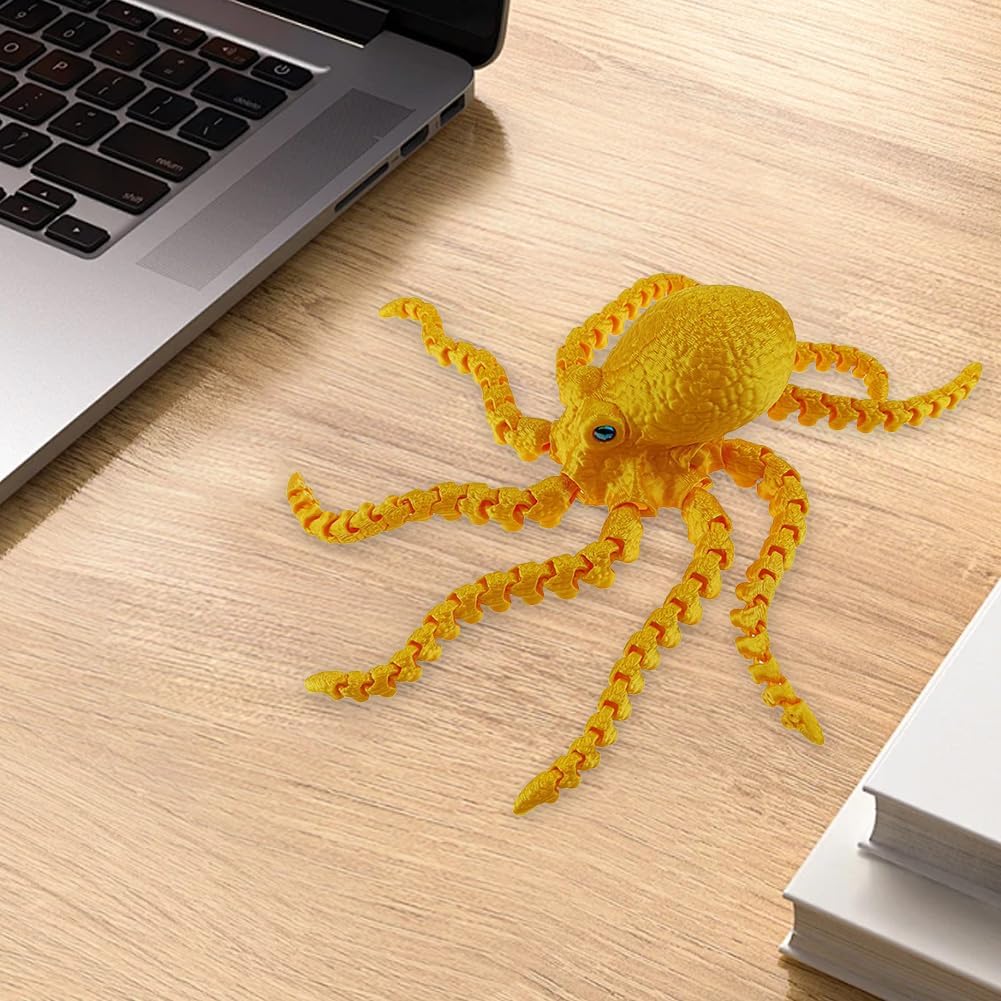 3D Printed Octopus Animals Toy Articulated Octopus Fidget Toy 3D Printed Gift Creative Ornament Articulated Octopus Toys Home Decor (Gold)