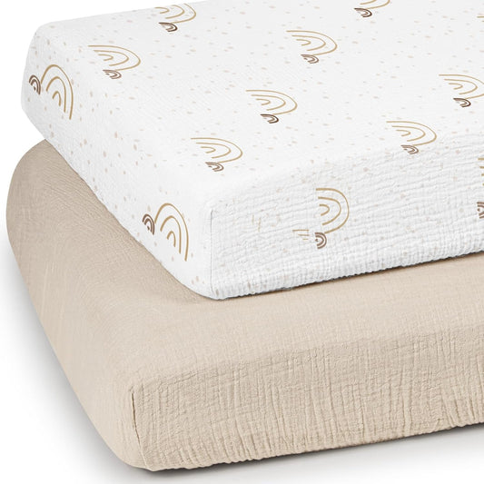 lulumoon Baby Muslin Crib Sheets - Toddler Cotton Fitted Crib Sheets Neutral for Boys and Girls 2Pack