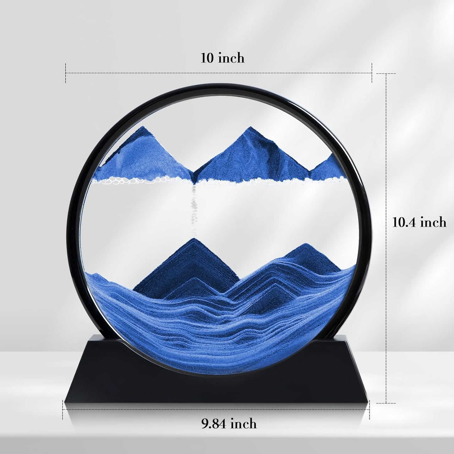 KPNUWN Moving Sand Art Liquid Motion, 3D Deep Sea Sandscape Color Quicksand Decor, Round Glass Moving Sand Art Picture Relaxing Desktop Home Office Work Decor (12 inch-Blue)