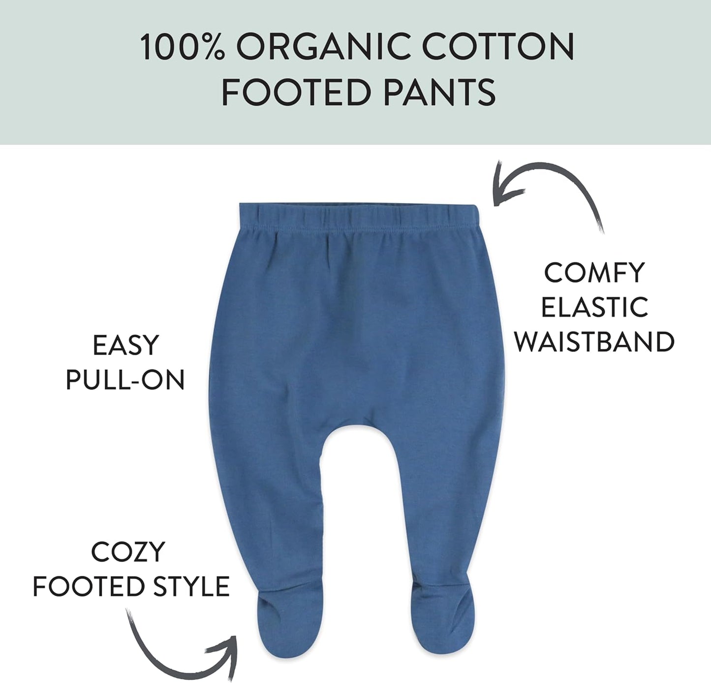 HonestBaby 3-pack Footed Pants Roomy Fit Pull on Bottoms 100% Organic Cotton for Infant Baby Boys, Girls, Unisex